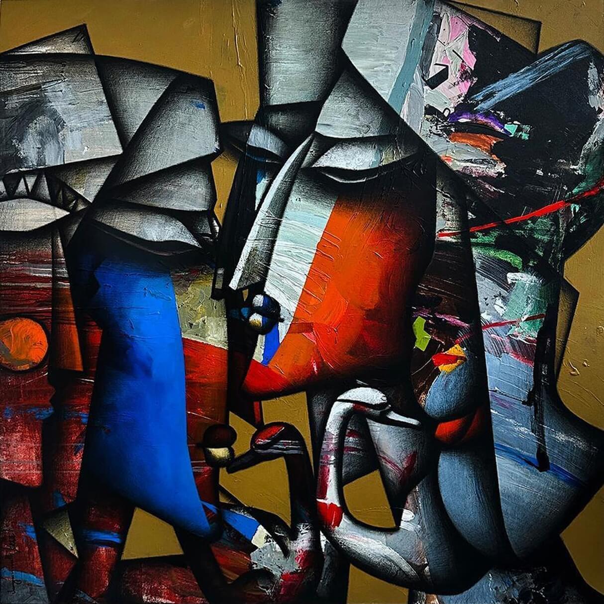 Bond of Love Series, Charcoal, Acrylic on Canvas, Contemporary Artist "In Stock"