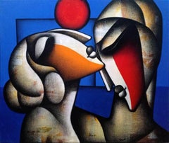 Bond of Love Series, Charcoal, Acrylic on Canvas, Red, Blue, Brown "In Stock"