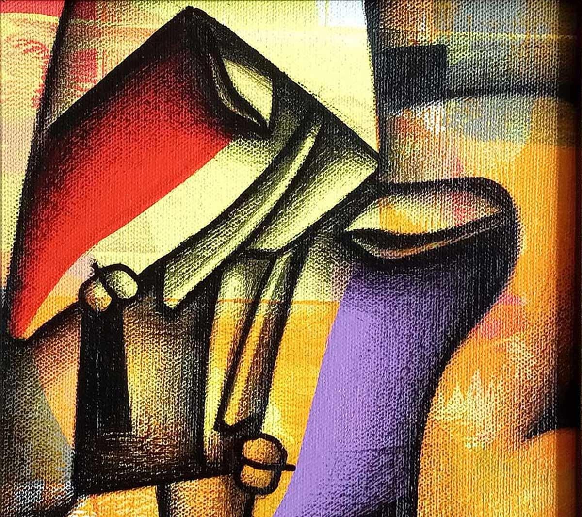 Made for Each other, Holzkohle & Acryl auf Leinwand, Rot, Violett, Orange, auf Lager (Zeitgenössisch), Painting, von Jagannath Paul