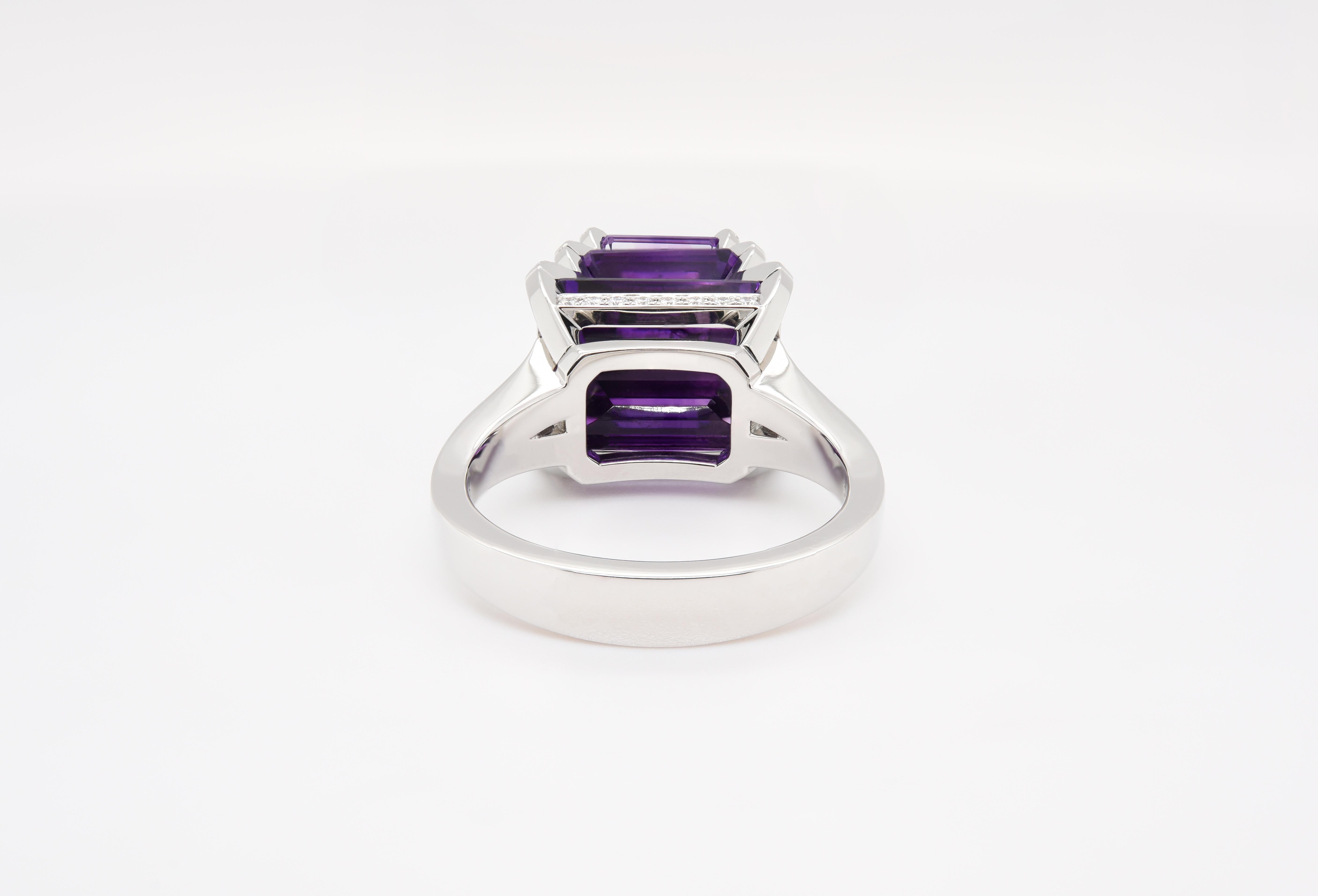 Women's or Men's JAG New York Diamond and Amethyst Ring in Platinum For Sale