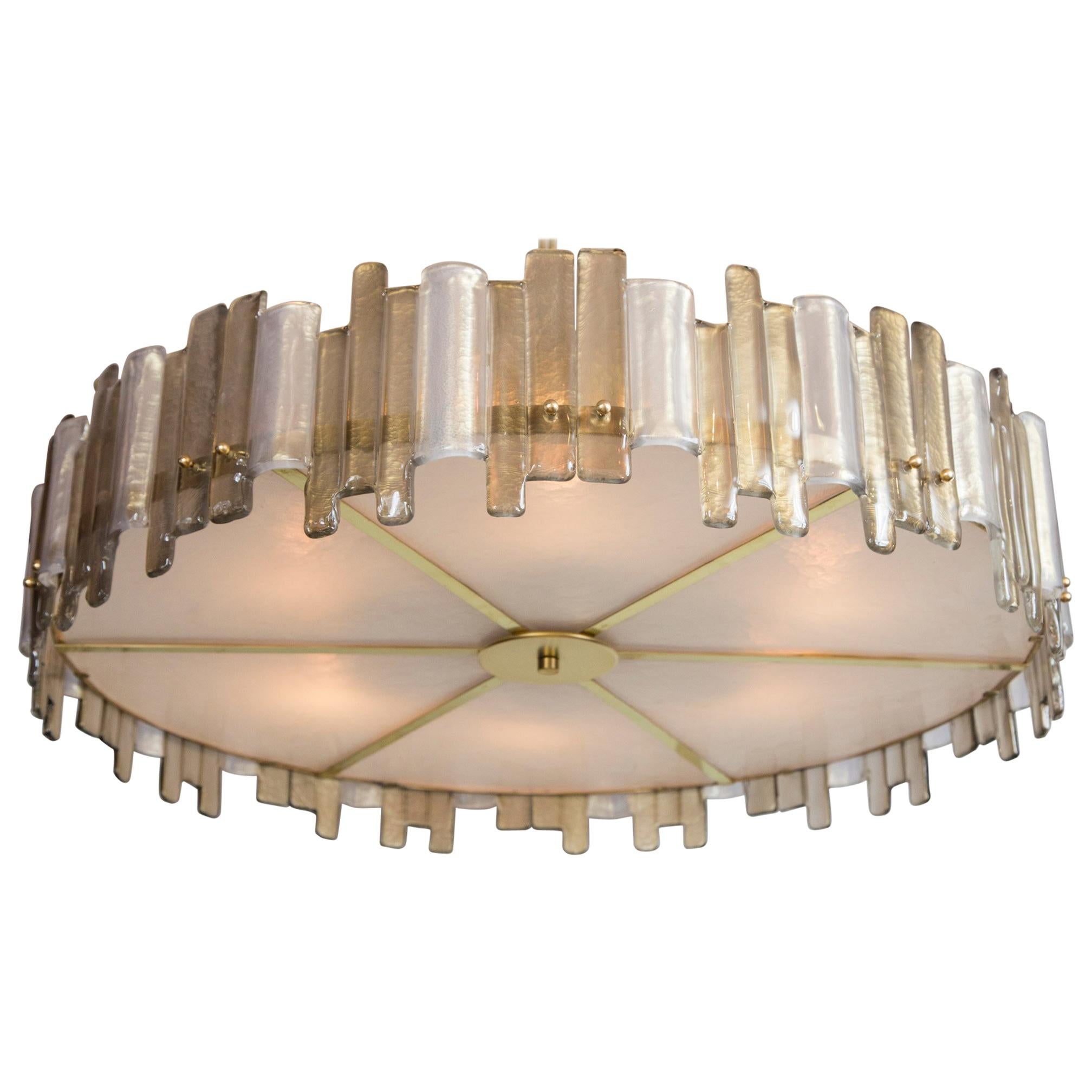 Jagged Drum Blown Ceiling Fixture, Contemporary, UL Certified For Sale