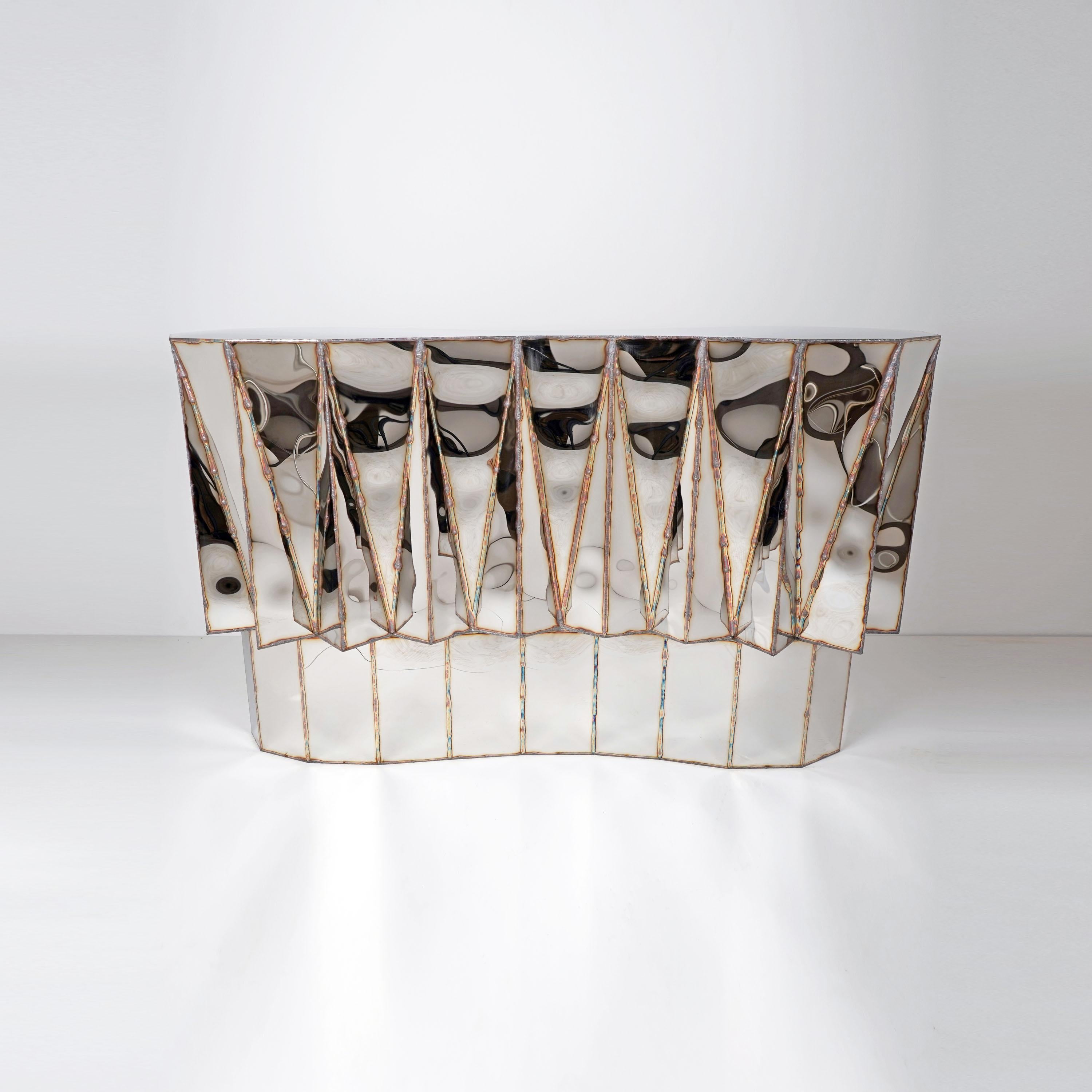 British Jagged Edge Bar in Welded Mirror Polish & Stainless Steel by Julian Mayor For Sale