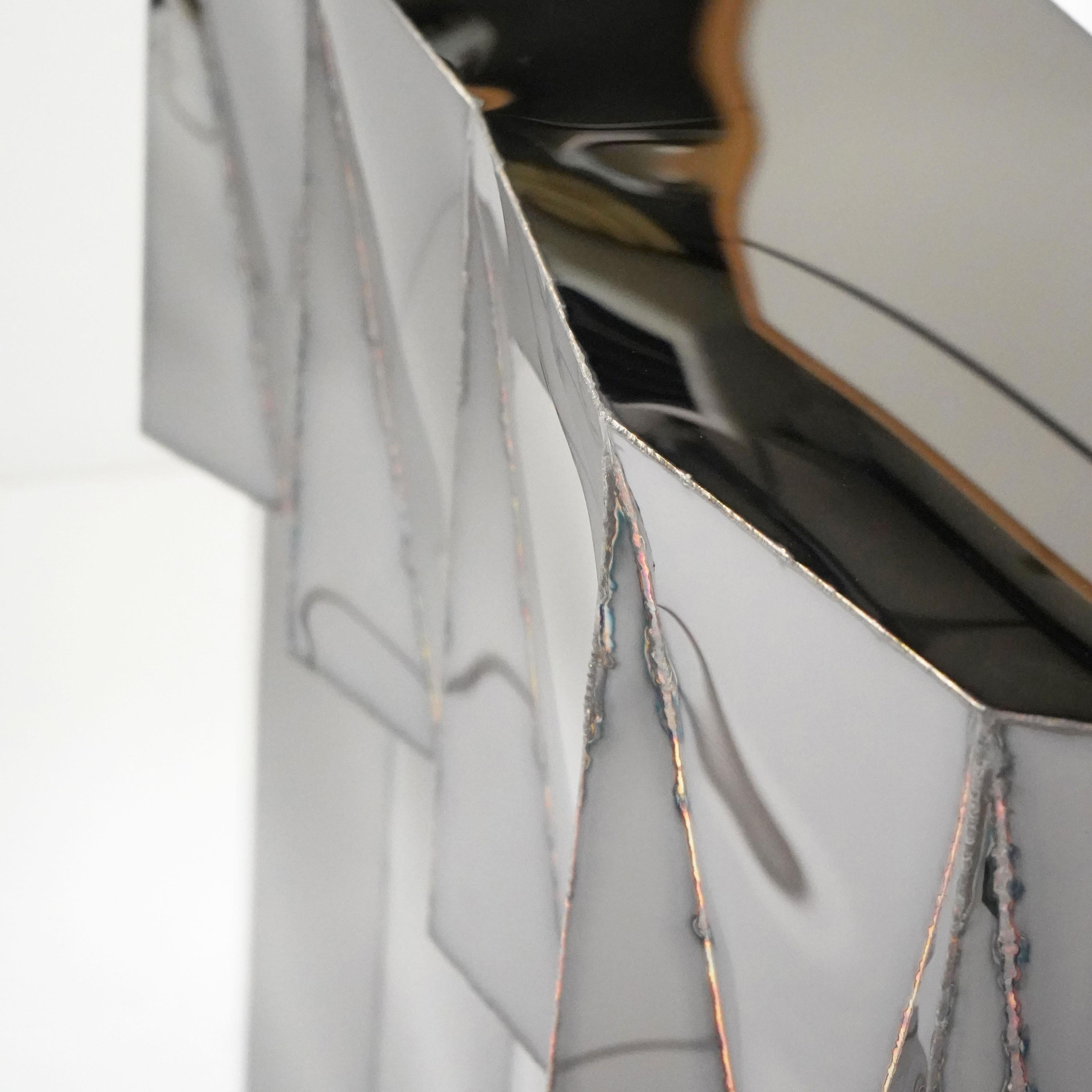 Jagged Edge Console in Welded Mirror-Polished Stainless Steel by Julian Mayor In New Condition For Sale In Geneve, CH