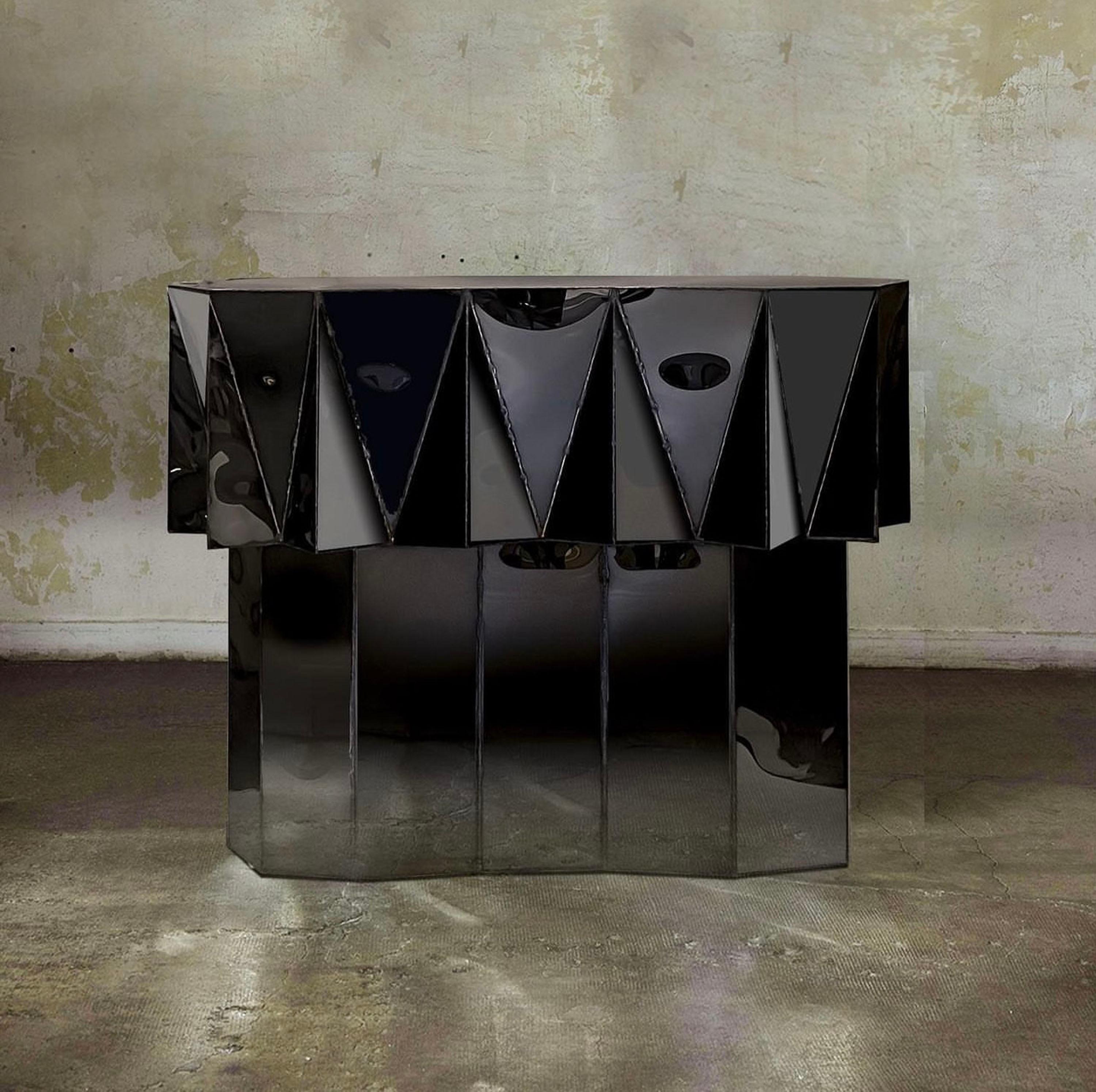 Contemporary Jagged Edge Console in Welded Mirror-Polished Stainless Steel by Julian Mayor For Sale