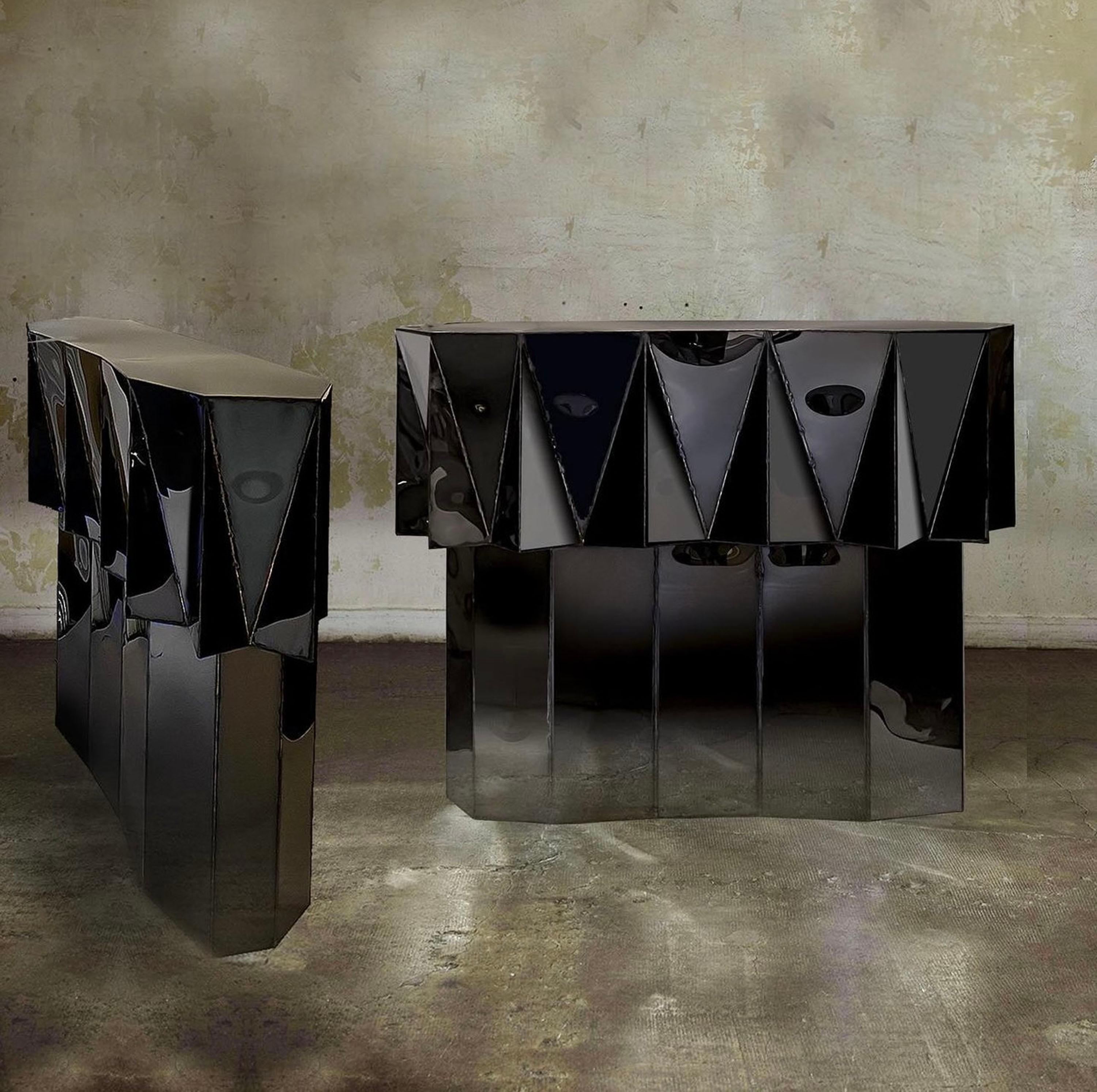 Jagged Edge Console in Welded Mirror-Polished Stainless Steel by Julian Mayor For Sale 1