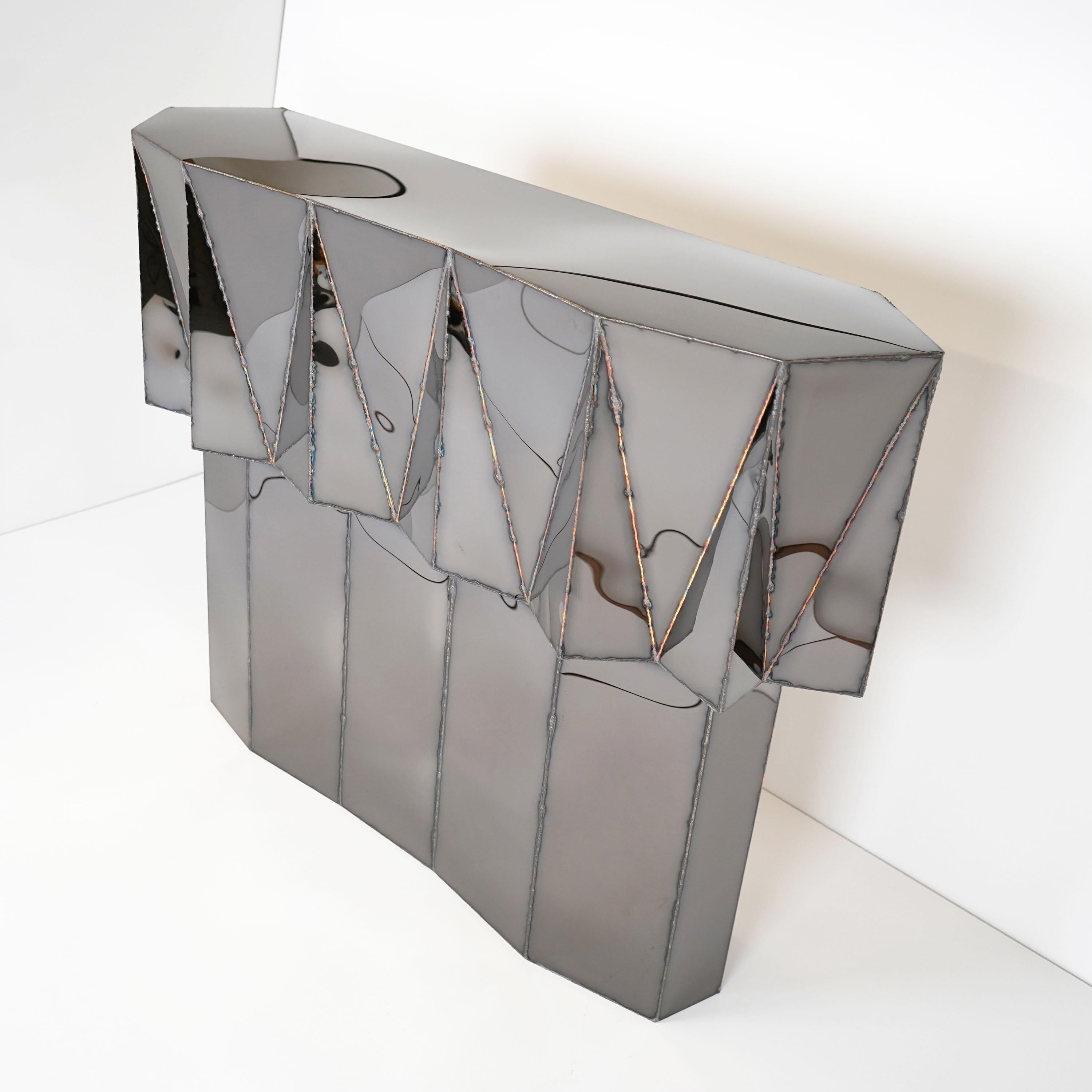 Jagged Edge Console in Welded Mirror-Polished Stainless Steel by Julian Mayor For Sale 2
