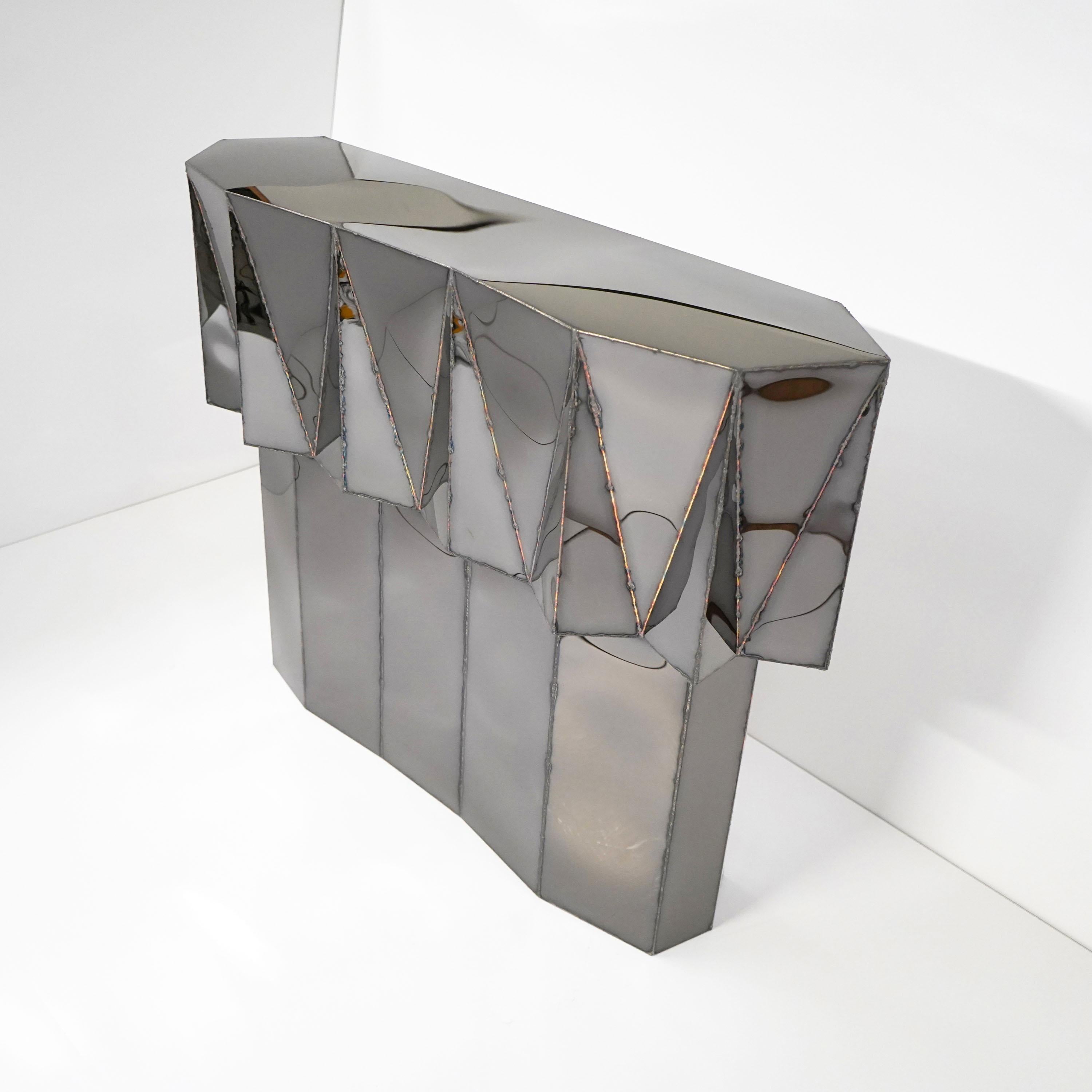 Jagged Edge Console in Welded Mirror-Polished Stainless Steel by Julian Mayor For Sale 3