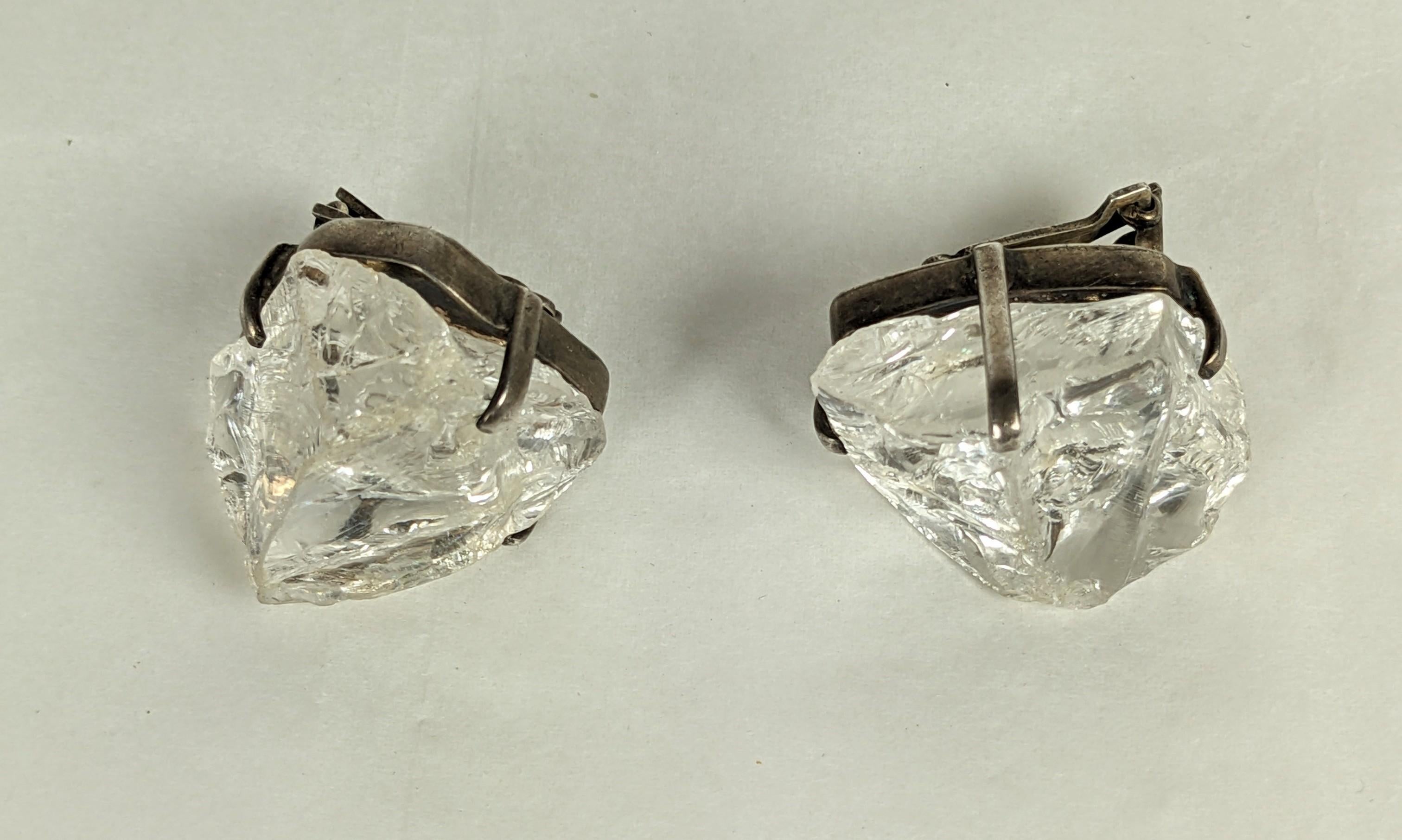 Artisan Clips d'oreilles en cristal de roche dentelé en vente