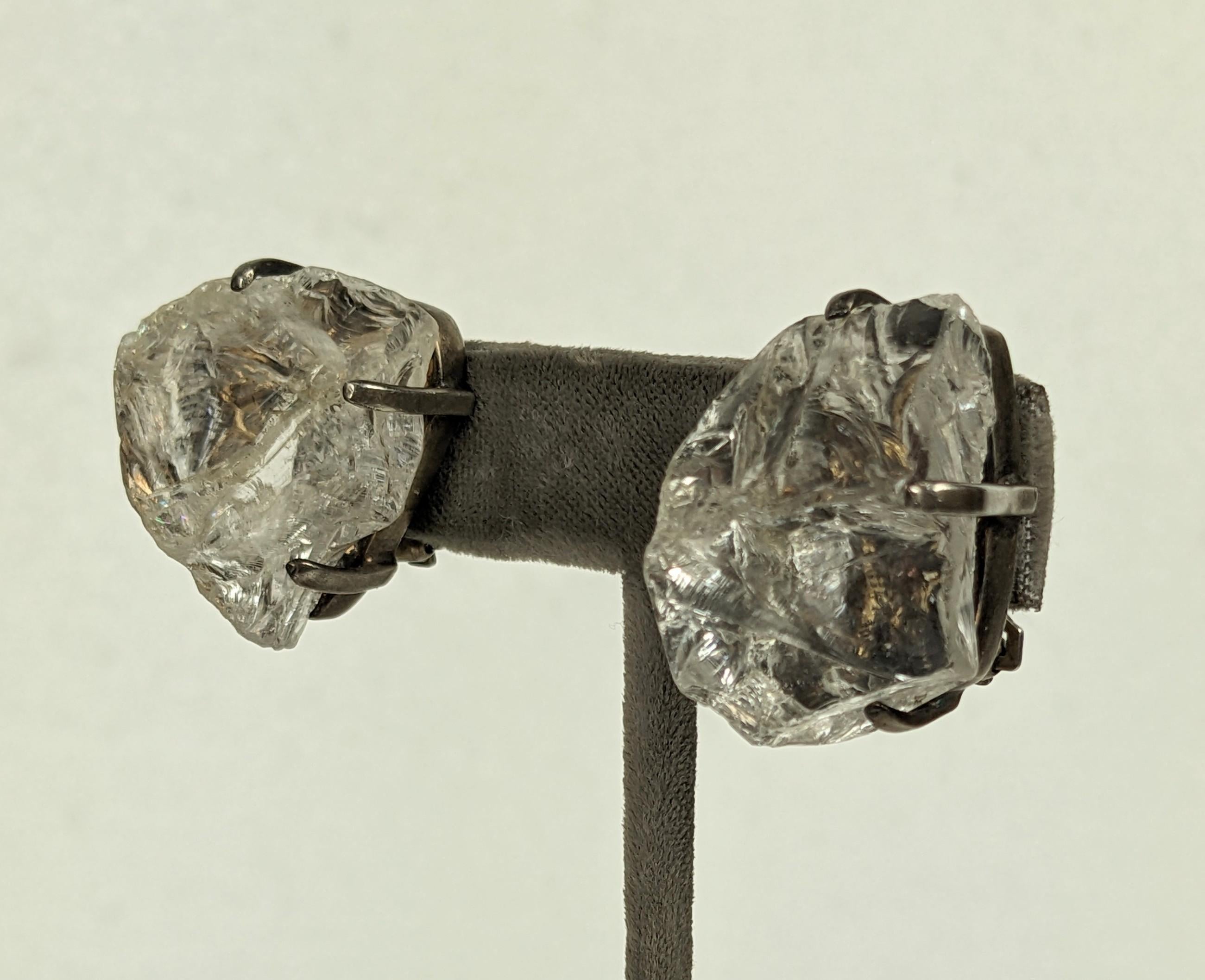 Clips d'oreilles en cristal de roche dentelé Unisexe en vente