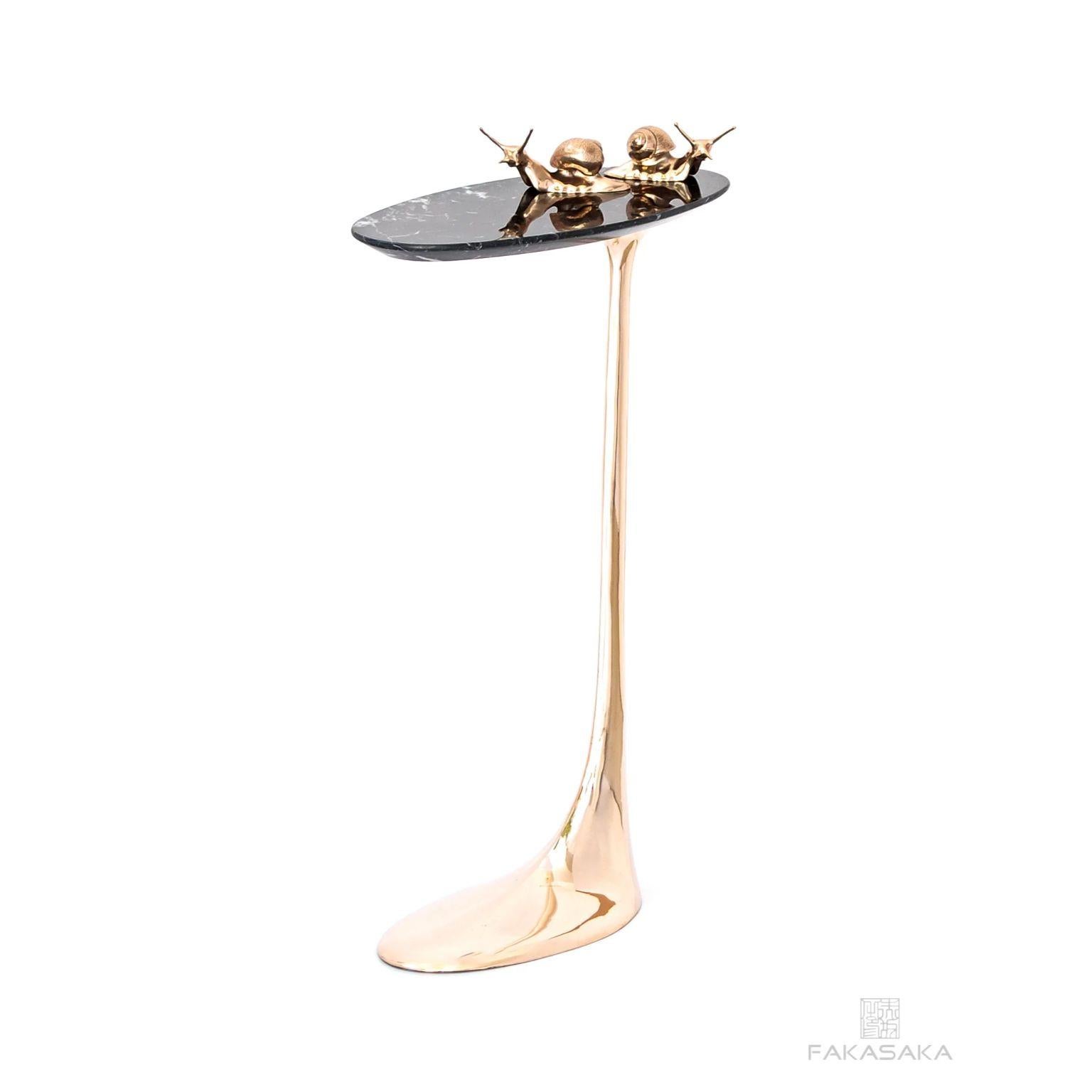 Bronze Jagger Drink Table with Nero Marquina Marble Top by Fakasaka Design For Sale