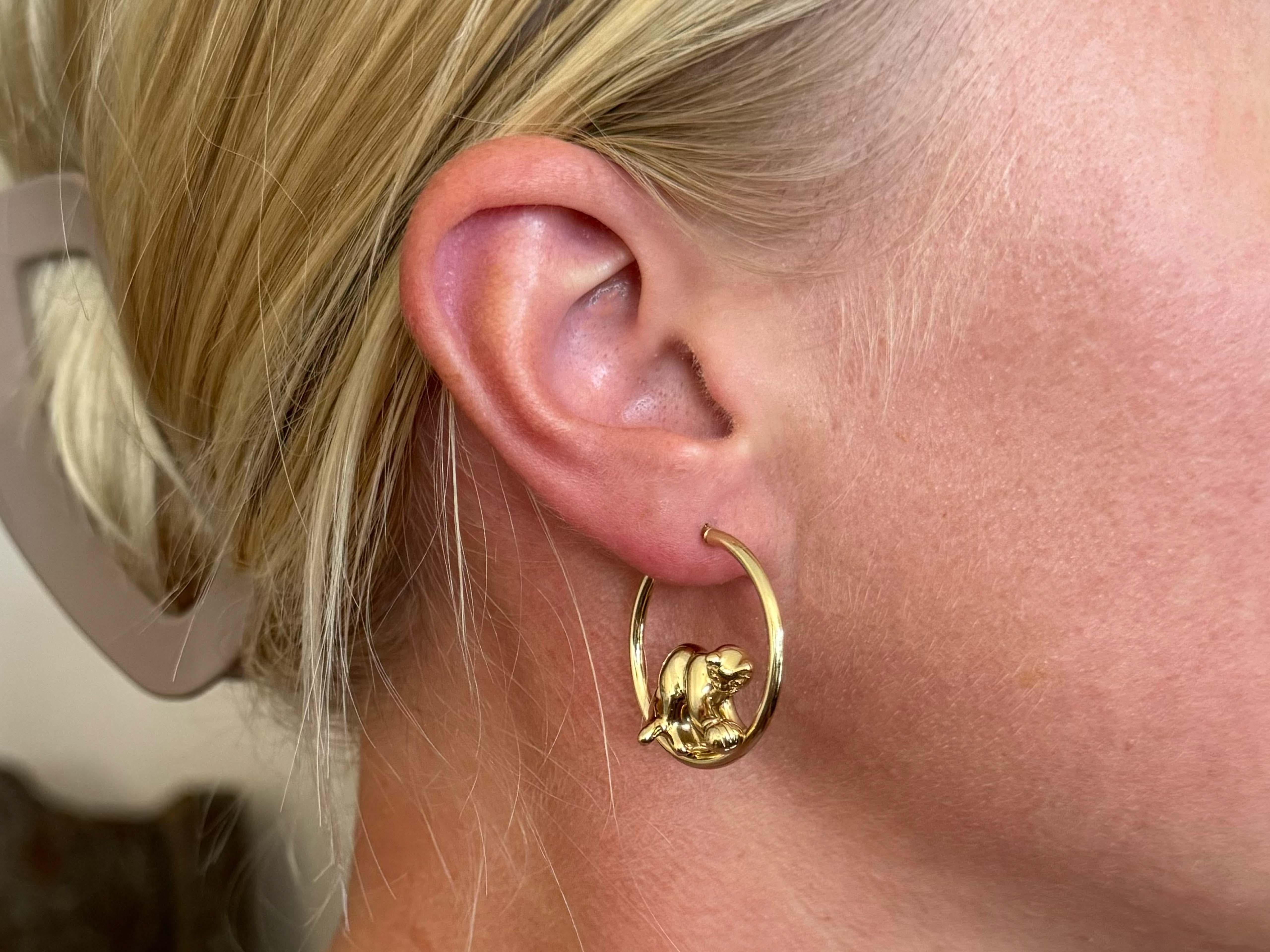 Modern Jaguar 14K Yellow Gold Hoop Earrings