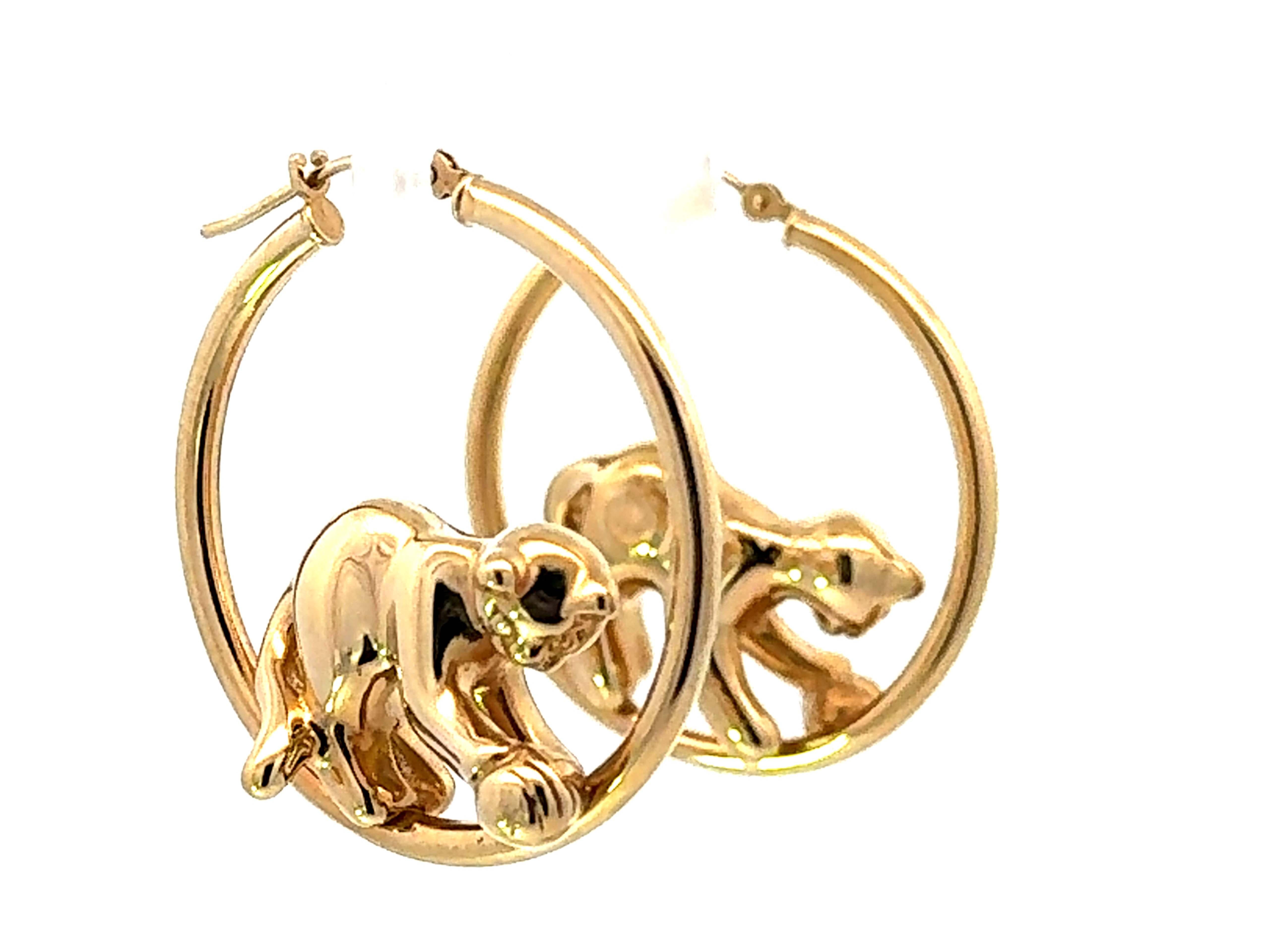 Jaguar 14K Yellow Gold Hoop Earrings In Excellent Condition In Honolulu, HI