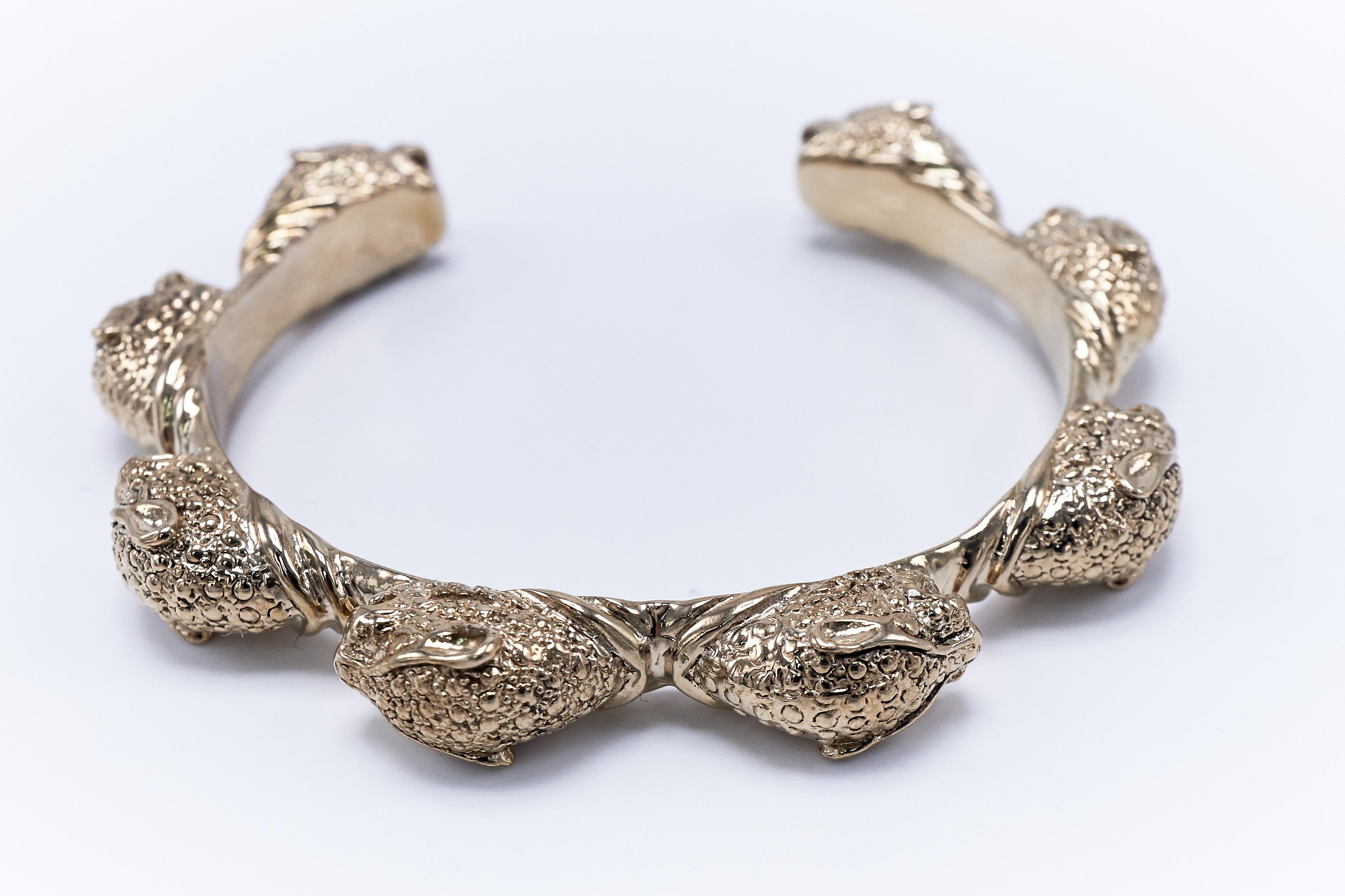 Contemporary Jaguar Bangle Cuff Bracelet Animal Jewelry Ruby Bronze J Dauphin For Sale