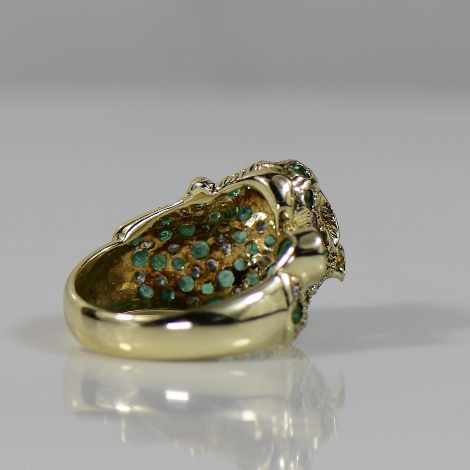 Jaguar Cat w Emerald, Diamond, Ruby Pave 3d 14K Gold Ring 2