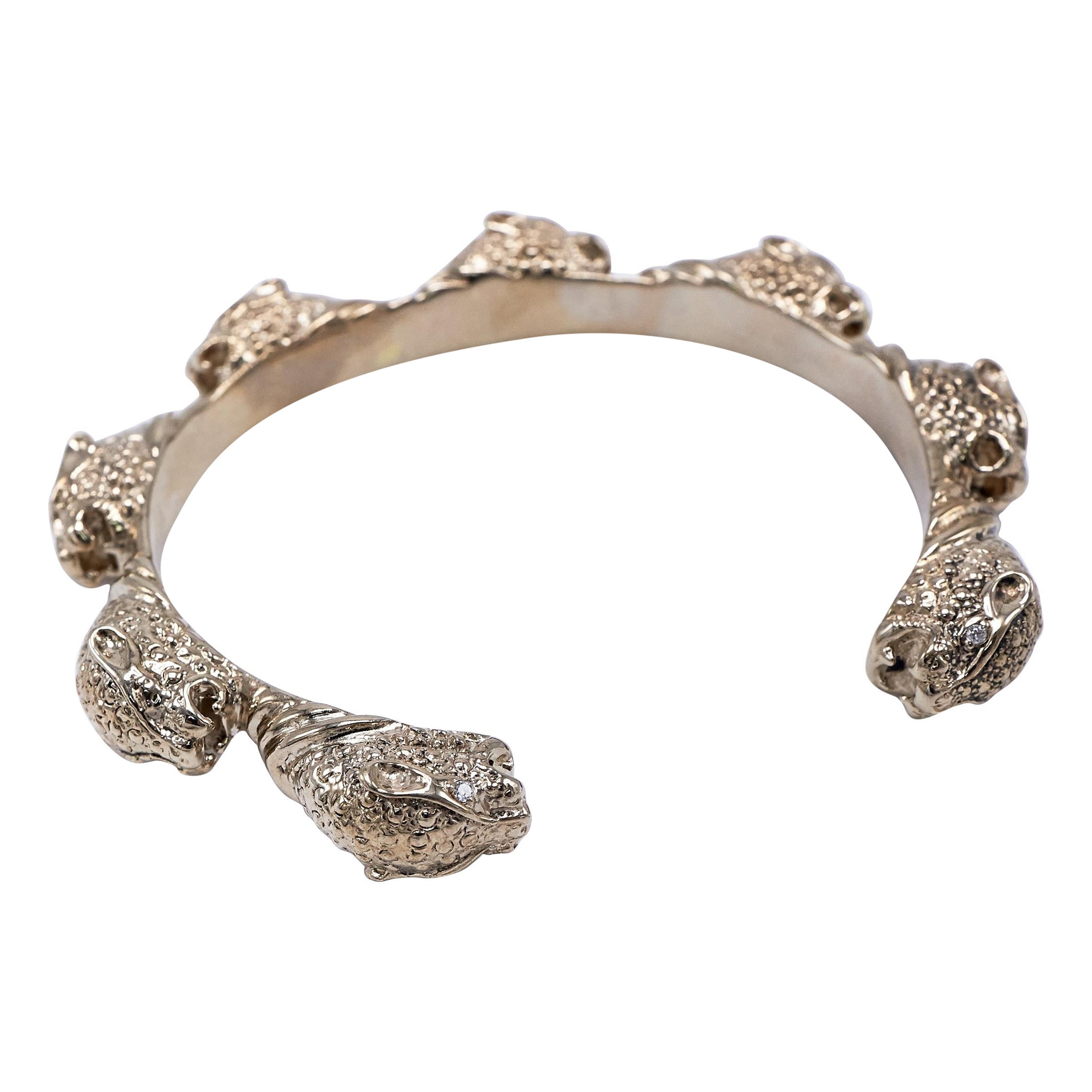 Jaguar Cuff Panther Bracelet White Diamond Eyes Bronze J Dauphin For Sale