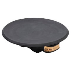 JAGUAR Decorative Ceramic Platter in Black Glaze with Gold Luster Details