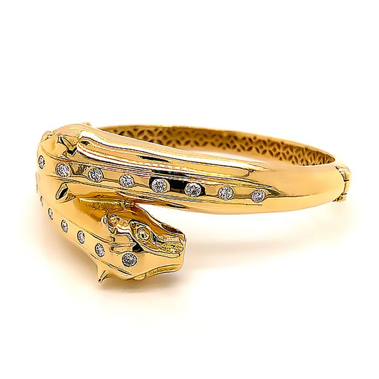 Bracelet jonc à charnières Jaguar en or jaune 18 carats et diamants Bon état - En vente à Honolulu, HI