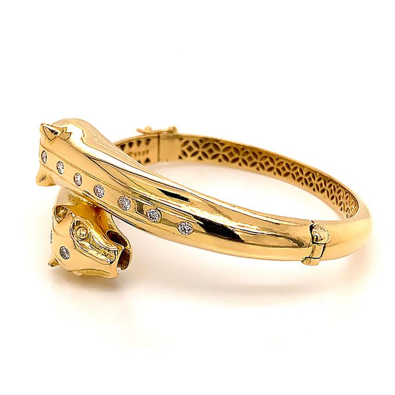 Bracelet jonc à charnières Jaguar en or jaune 18 carats et diamants Unisexe en vente