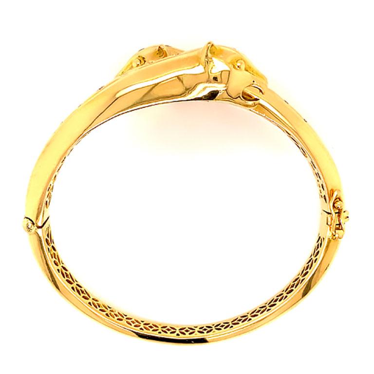 Women's or Men's Jaguar Diamond Hinged Bangle Bracelet in 18k Yellow Gold For Sale