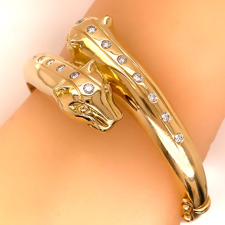 Jaguar Diamond Hinged Bangle Bracelet in 18k Yellow Gold For Sale 1