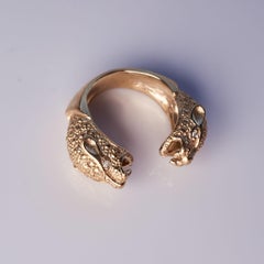 Jaguar Double Head Ring Gold Plated Brass Emerald Statement Ring  J DAUPHIN