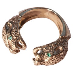Jaguar Double Head Ring Gold Plated Brass Emerald Statement Ring  J DAUPHIN