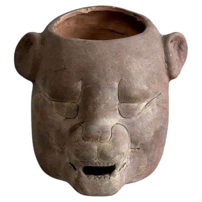 Jaguar Head Pot of Pre-Columbian Zoomorphic Ceramics Style from Tabasco For Sale