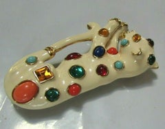 Jaguar Leopard Kenneth Jay Lane Jeweled Enamel Big Cat Designer Brooch Pin KJL