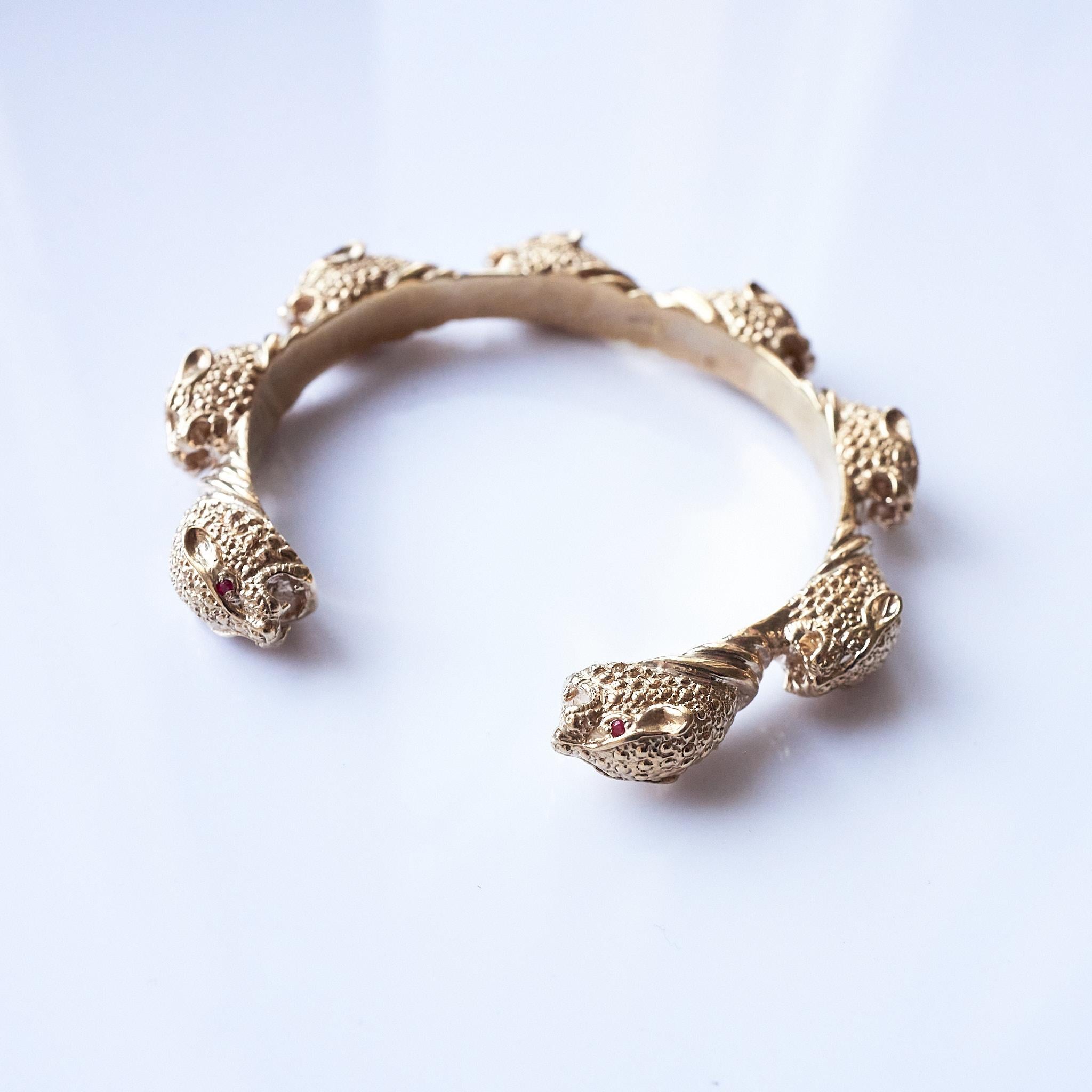 Pulsera brazalete cabeza de pantera jaguar  Rubí Animal Corte brillante en venta