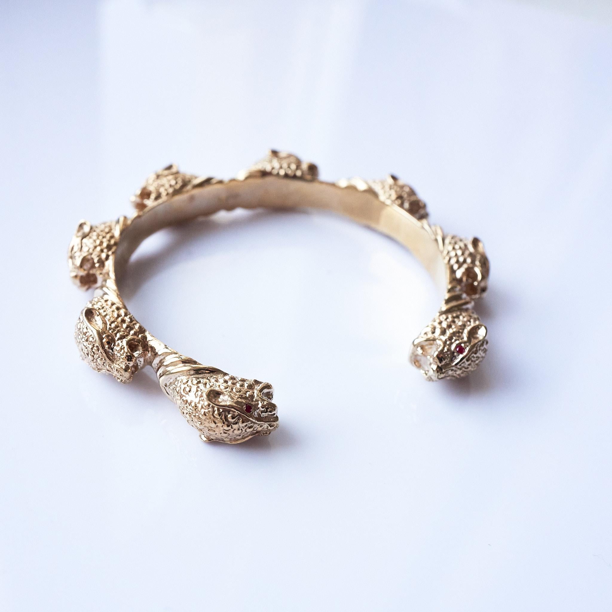 Pulsera brazalete cabeza de pantera jaguar  Rubí Animal en venta 3