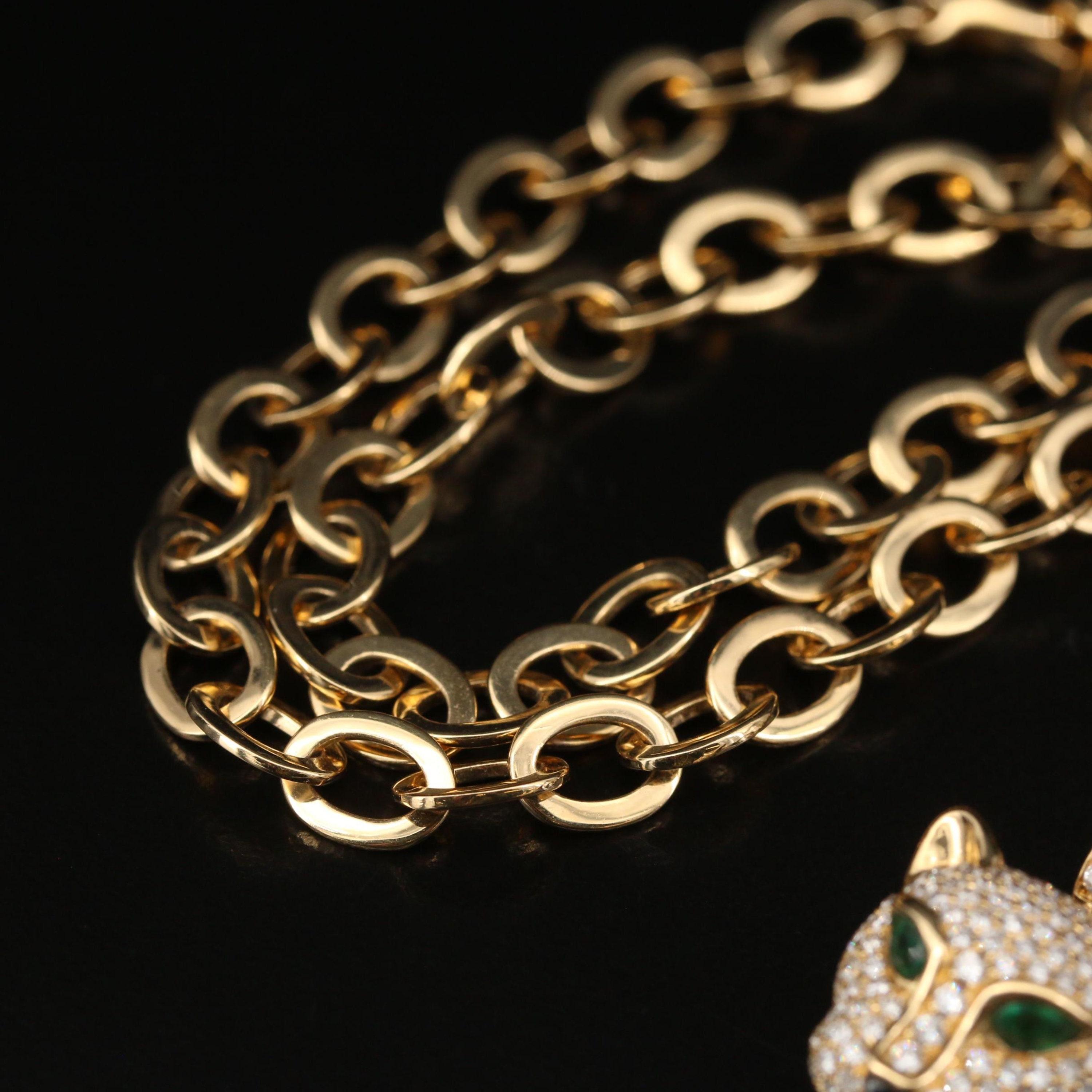 Women's Jaguar Pear Shaped Emerald Onyx Diamonds Pendant Necklace, 18K Yellow Gold For Sale
