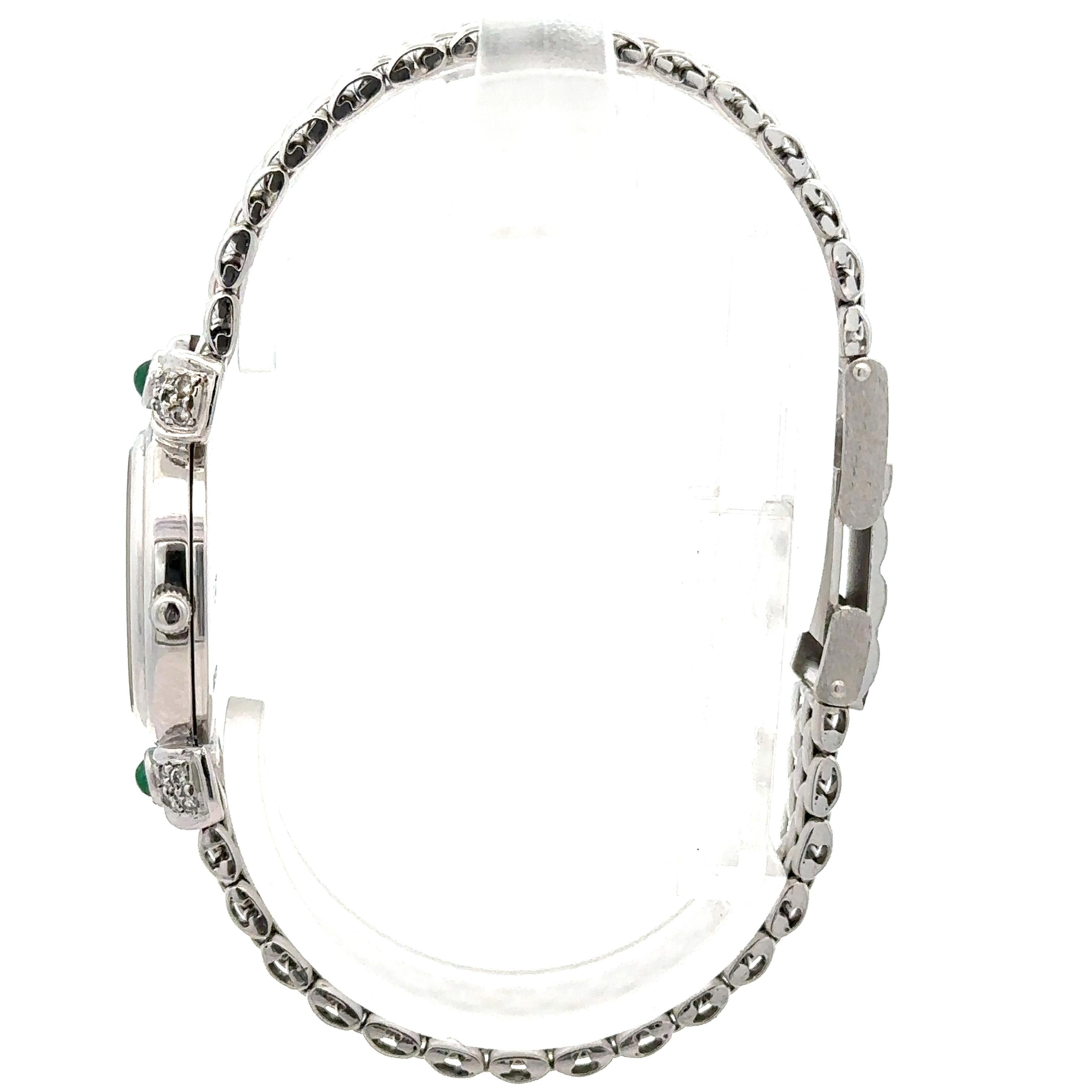 Jaguar Platinum 22mm Diamond & Emerald Ribbon Wrist Watch Bracelet For Sale 5