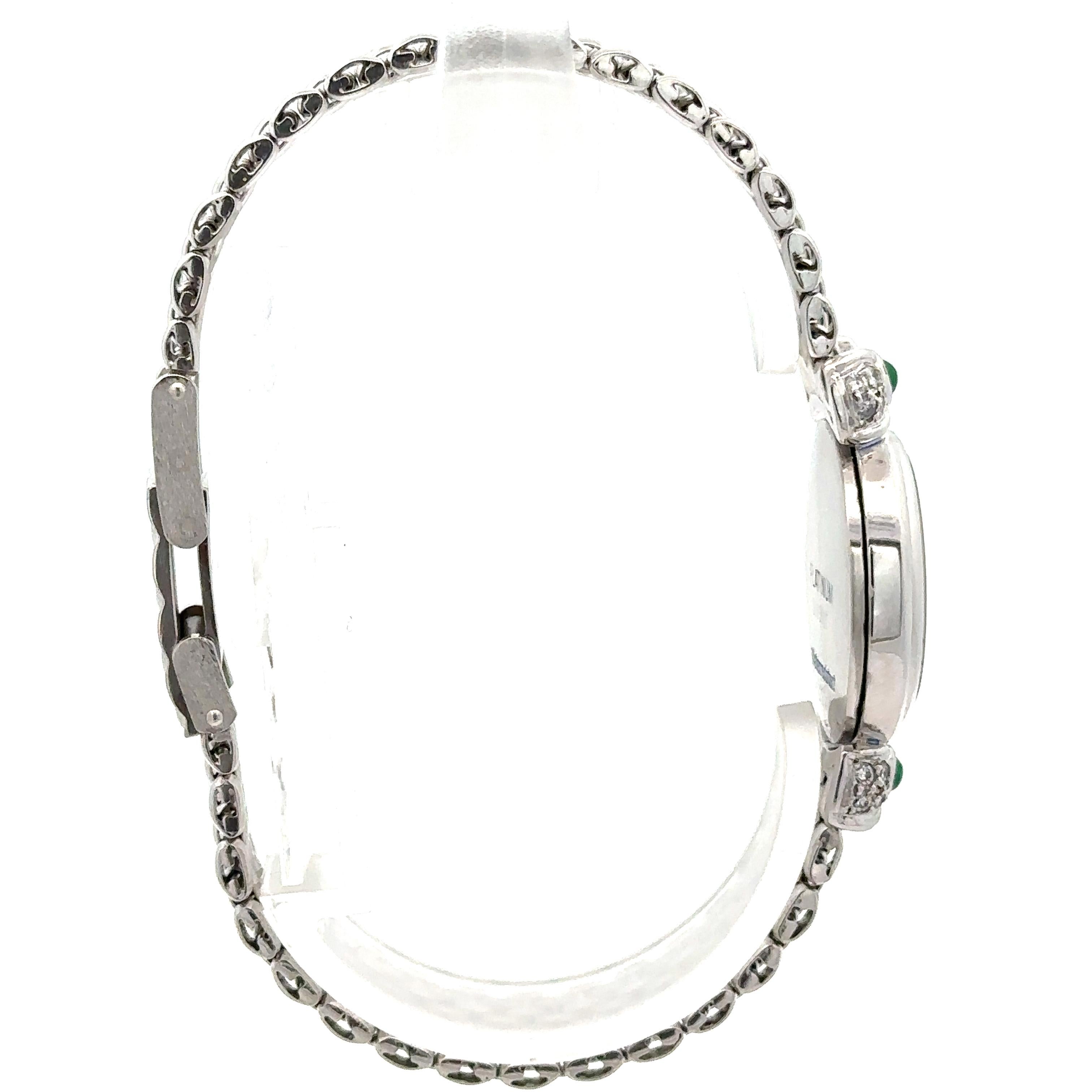Jaguar Platinum 22mm Diamond & Emerald Ribbon Wrist Watch Bracelet For Sale 2