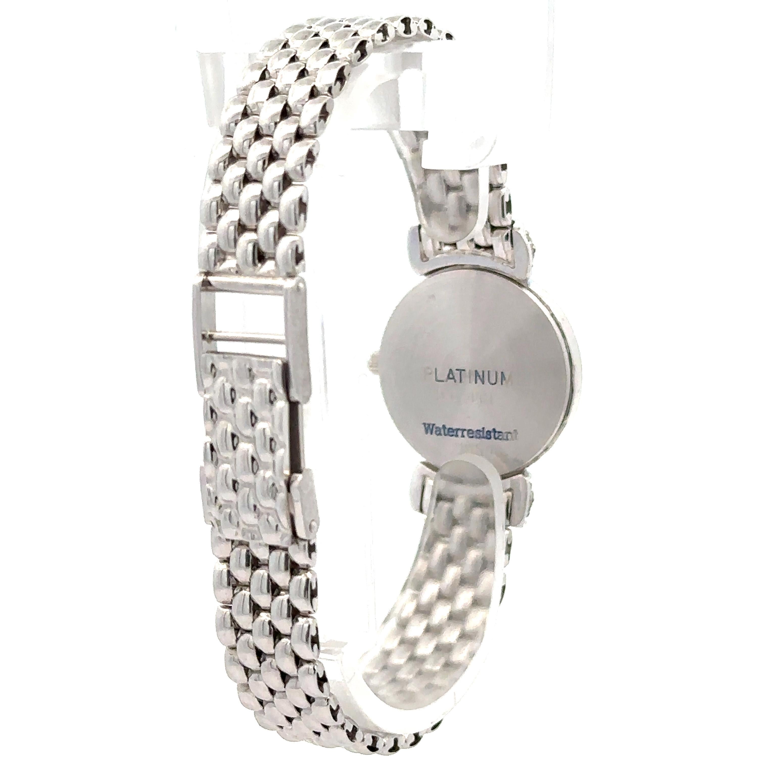 Jaguar Platinum 22mm Diamond & Emerald Ribbon Wrist Watch Bracelet For Sale 3