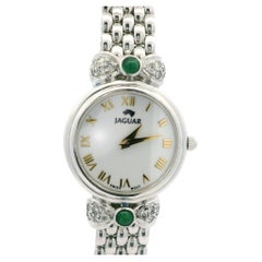 Jaguar Platinum 22mm Diamond & Emerald Ribbon Wrist Watch Bracelet