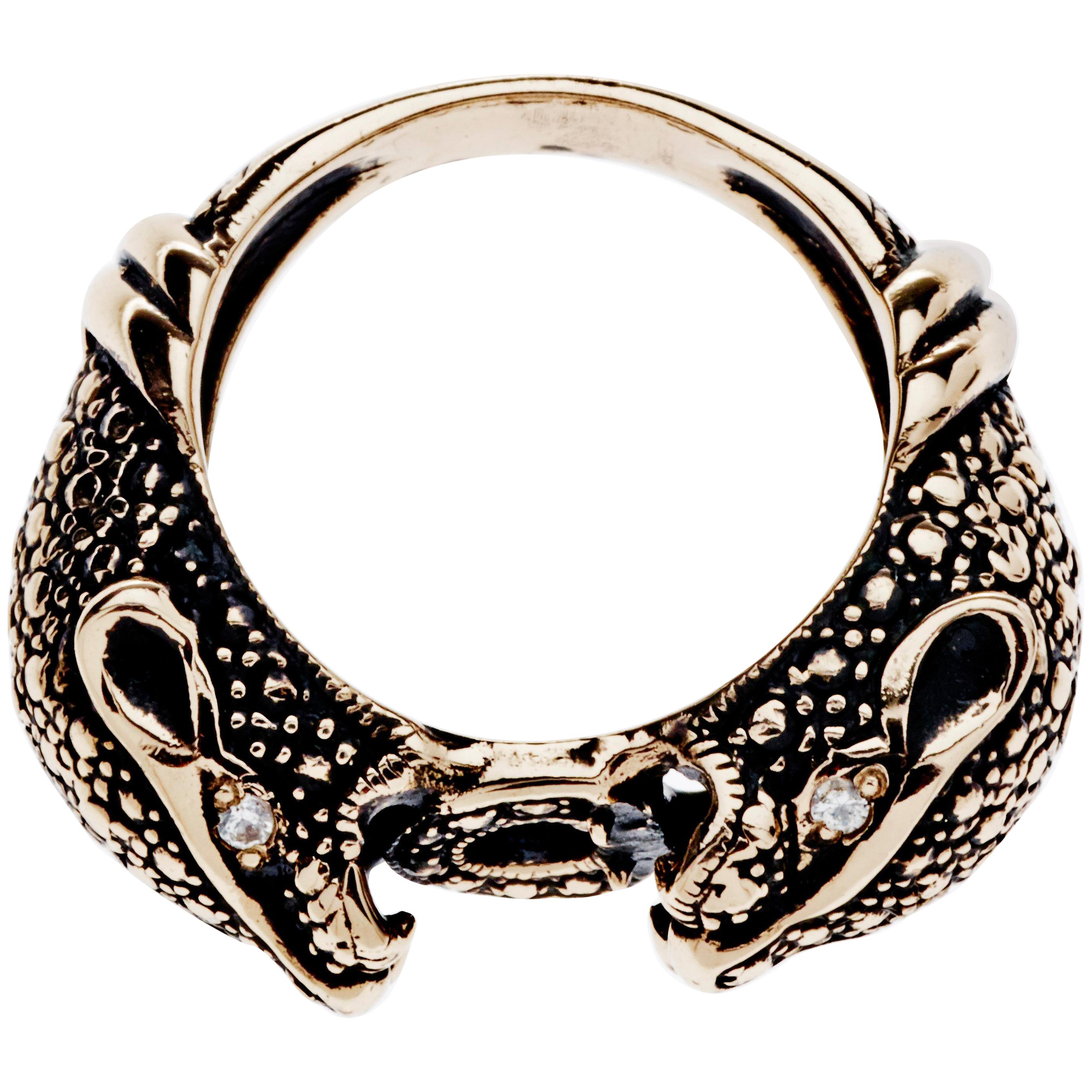 Anello del giaguaro J Gold White Diamond Doppia Testa Animale Gioielli J DAUPHIN
