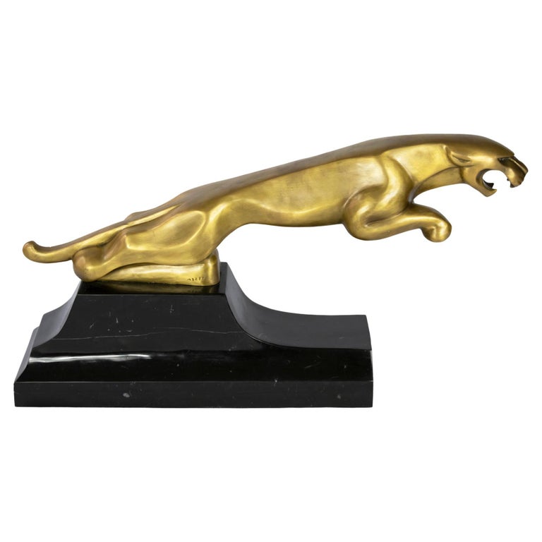 Jaguar Sculpture Bronze on Marble Base, Stamped Bronze Garanti Paris  J.B.DEPOSEE For Sale at 1stDibs