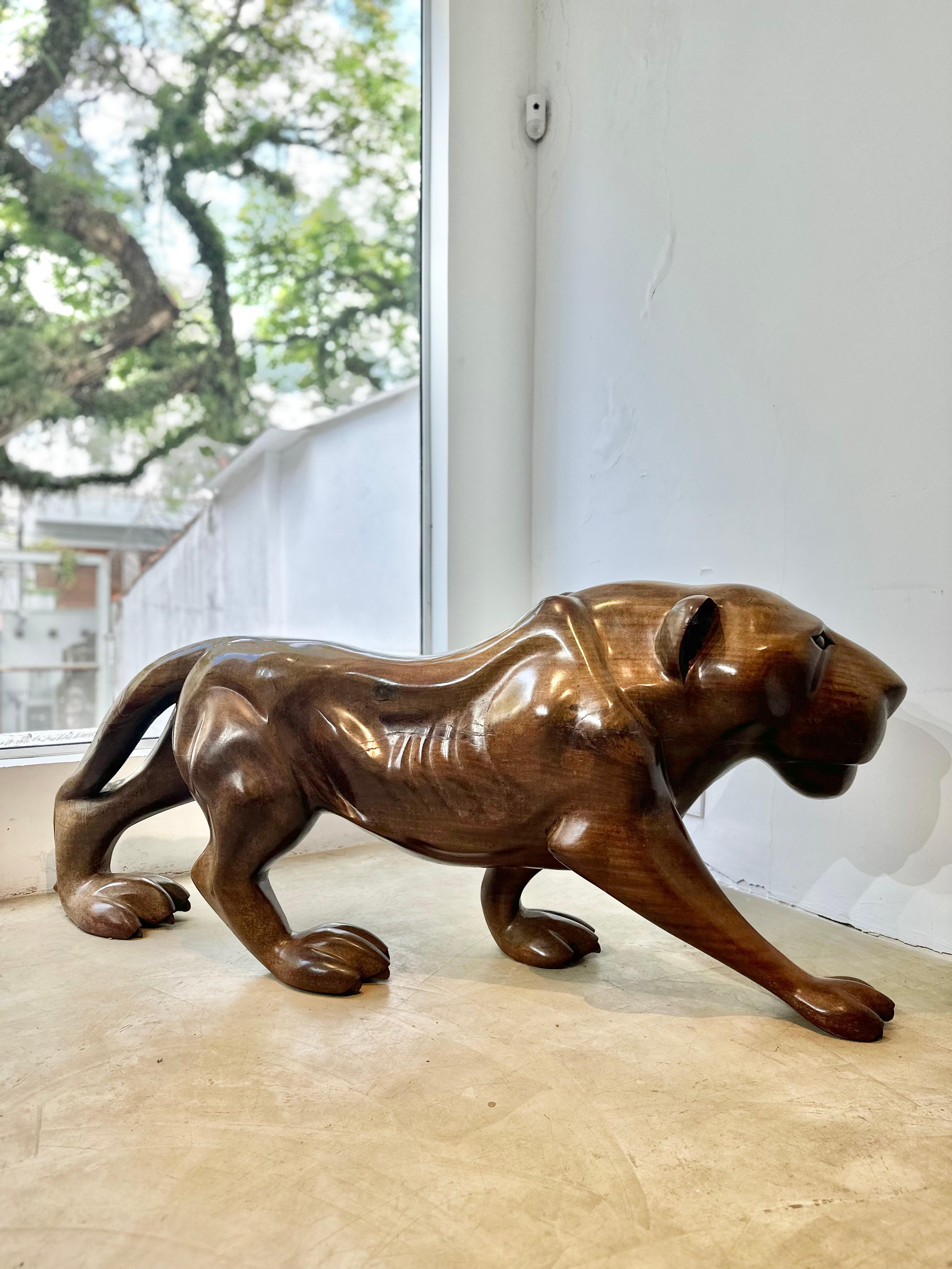 Brazilian Jaguar Sculpture in Wood For Sale