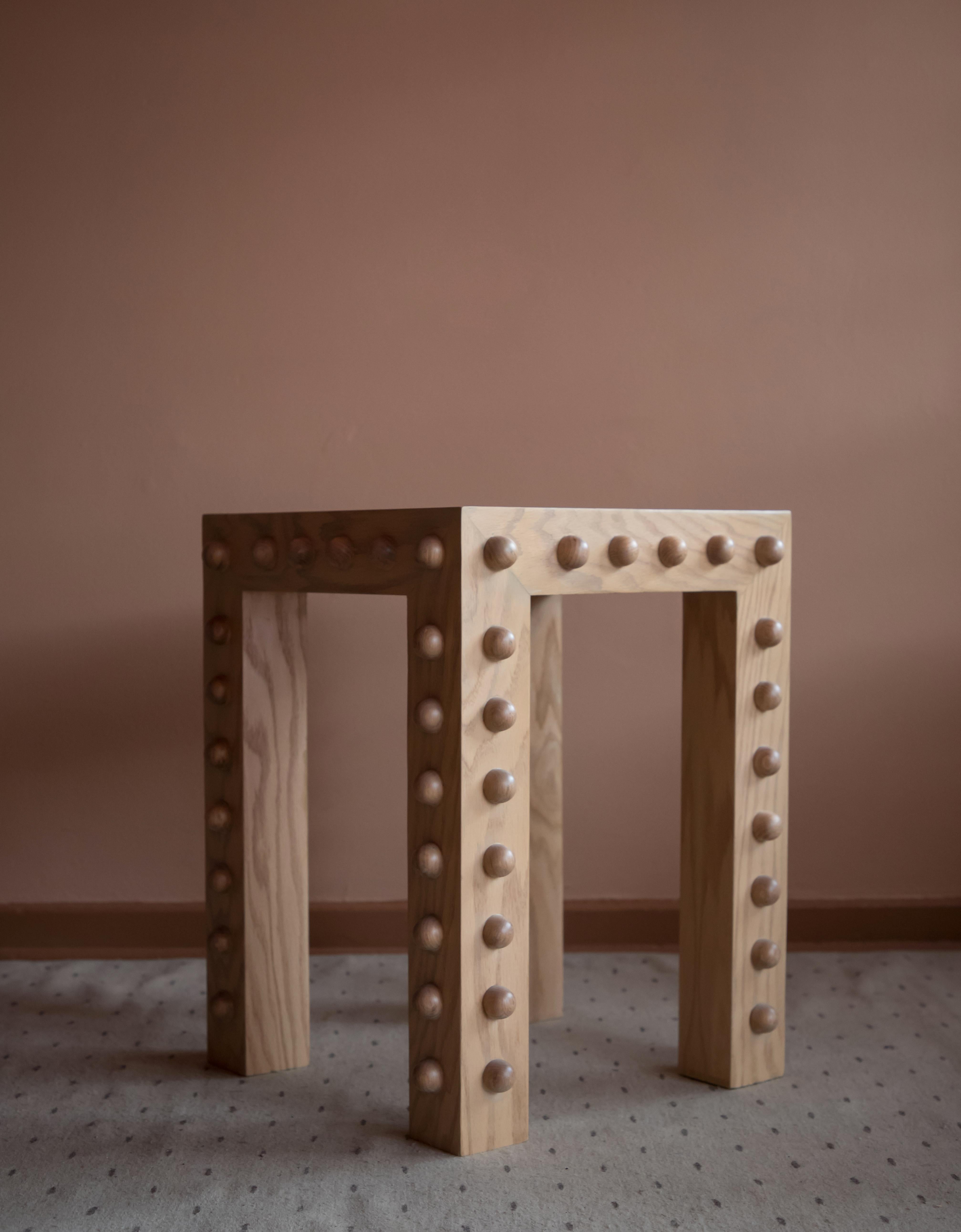 Jaguar side table by Andres Gutierrez.
Dimensions: D45 x W45 x H60 cm.
Materials: Body: Pine structure and white oak plywood. Hives: Solid white oak.

Andrés Gutiérrez founded A-G Studio, a residential and commercial interior design firm in