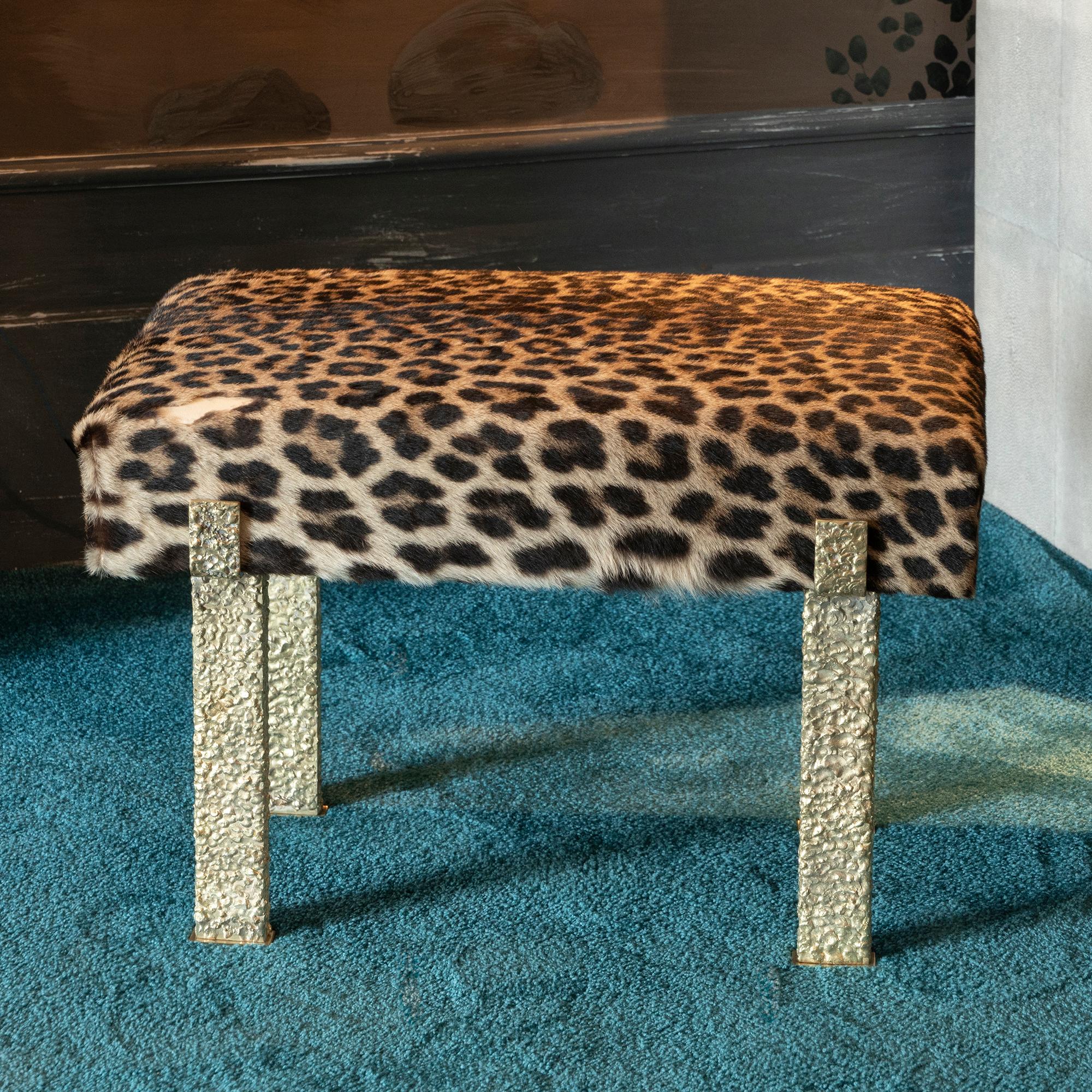 Jaguar Skin Stool, Forged Brass Structure, Italy, 2018 1
