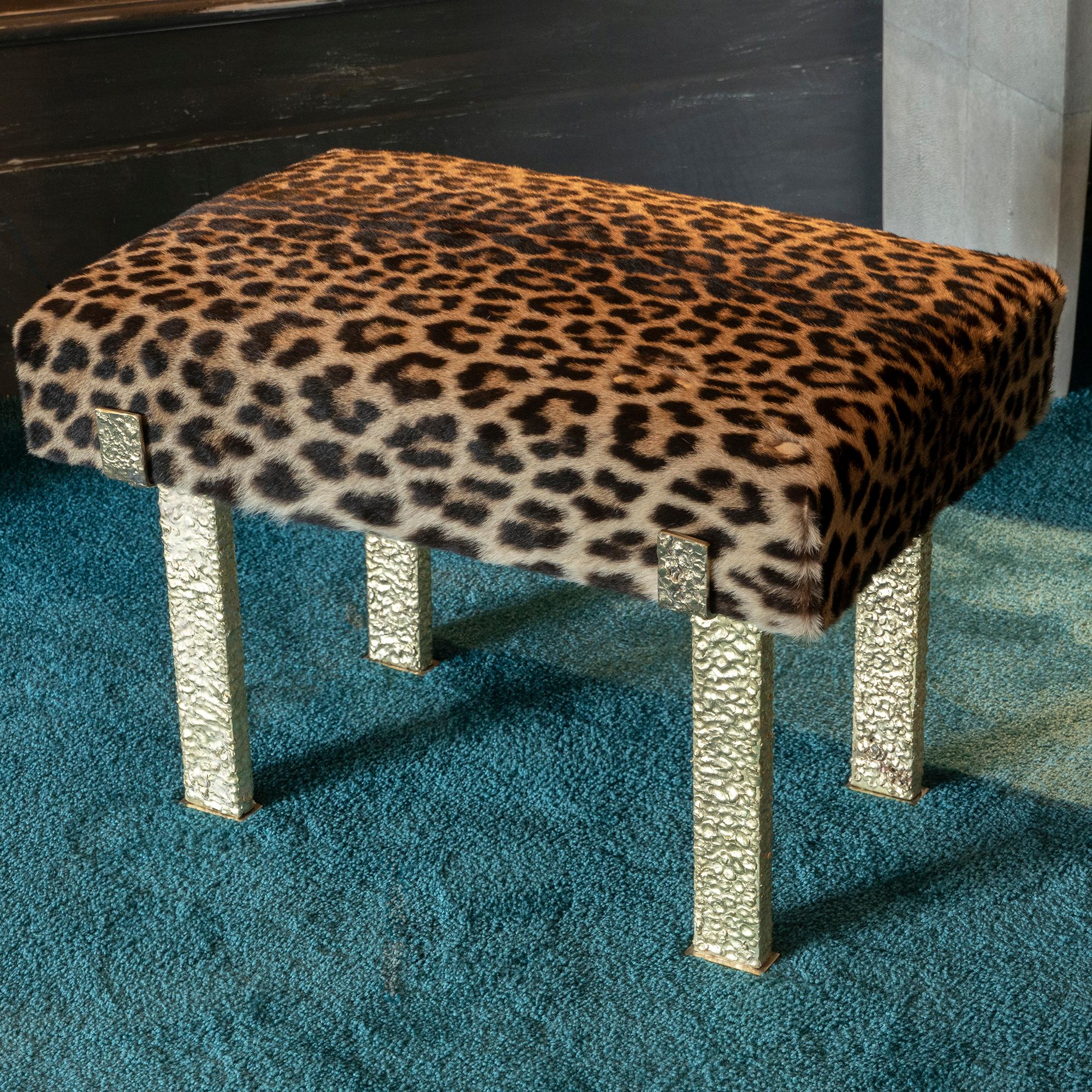 Jaguar Skin Stool, Forged Brass Structure, Italy, 2018 3