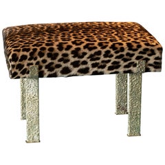 Jaguar Skin Stool, Forged Brass Structure, Italy, 2018