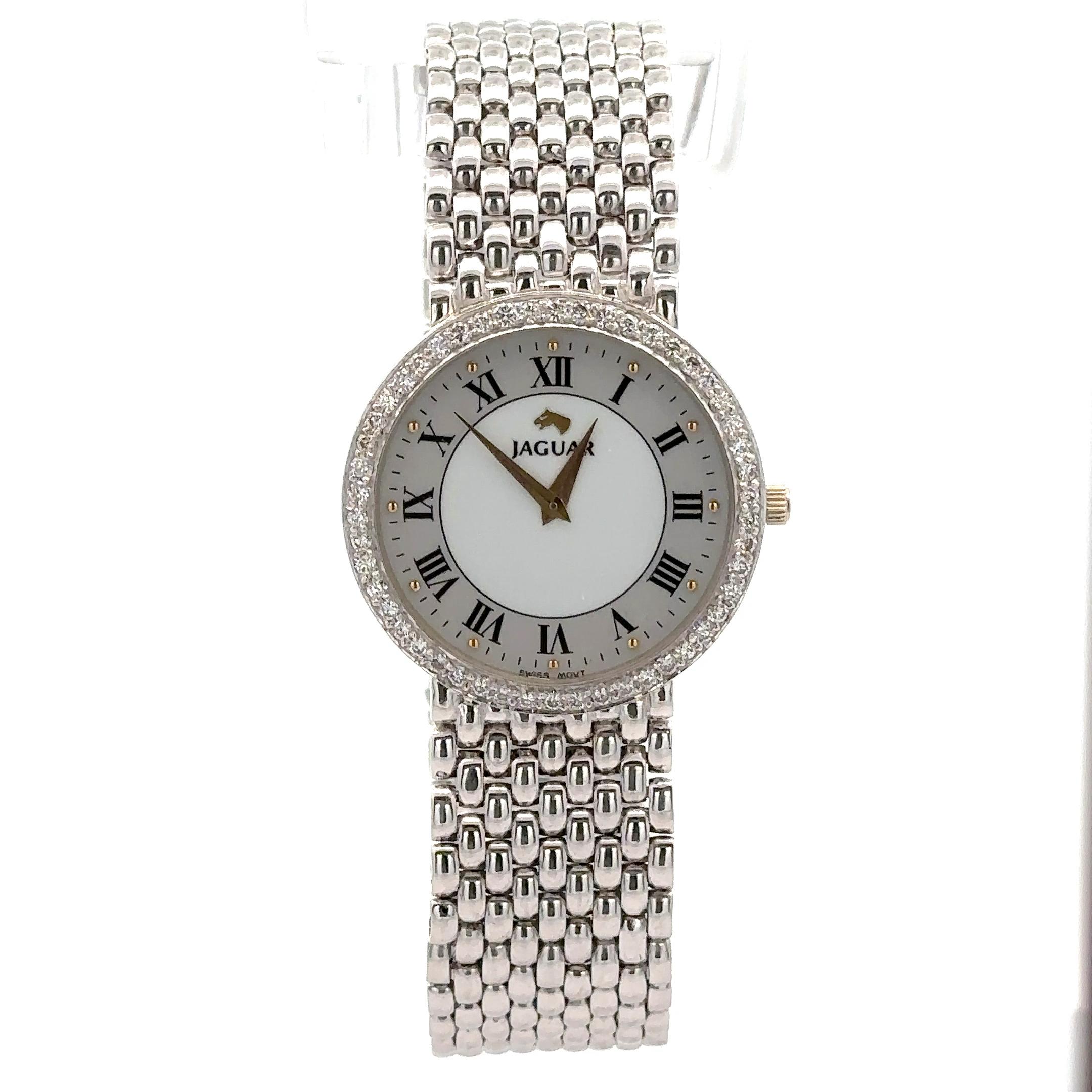 Jaguar Platino macizo 31mm 1.0ctw Diamante redondo Reloj de pulsera 8.25