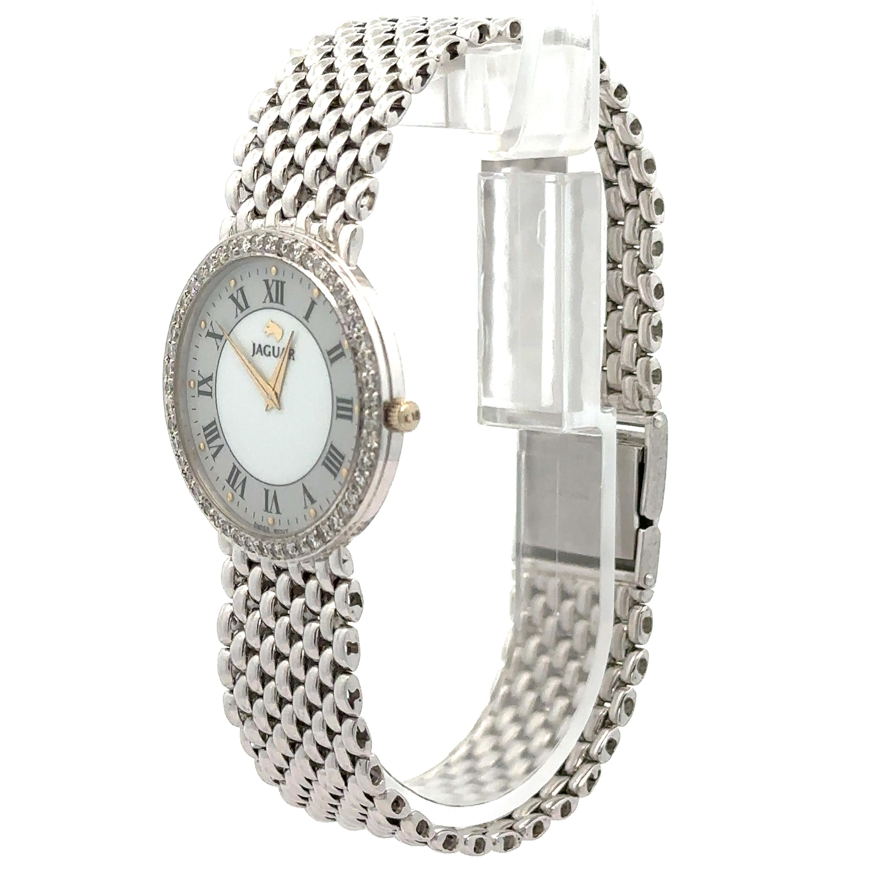 Jaguar Platino macizo 31mm 1.0ctw Diamante redondo Reloj de pulsera 8.25