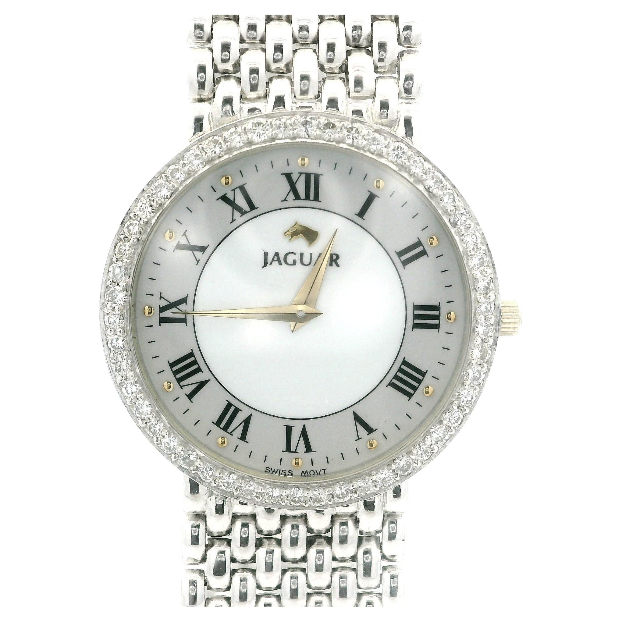 Jaguar Solid Platinum 31mm 1.0ctw Diamond Round Wrist Watch 8.25" Bracelet