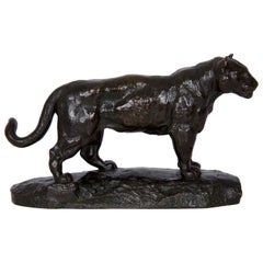 Antique  “Jaguar Standing” Bronze Sculpture by Antoine-Louis Barye and Barbedienne