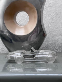 Jaguar XK 120 model car in clear crystal, decorative object, made in Italy