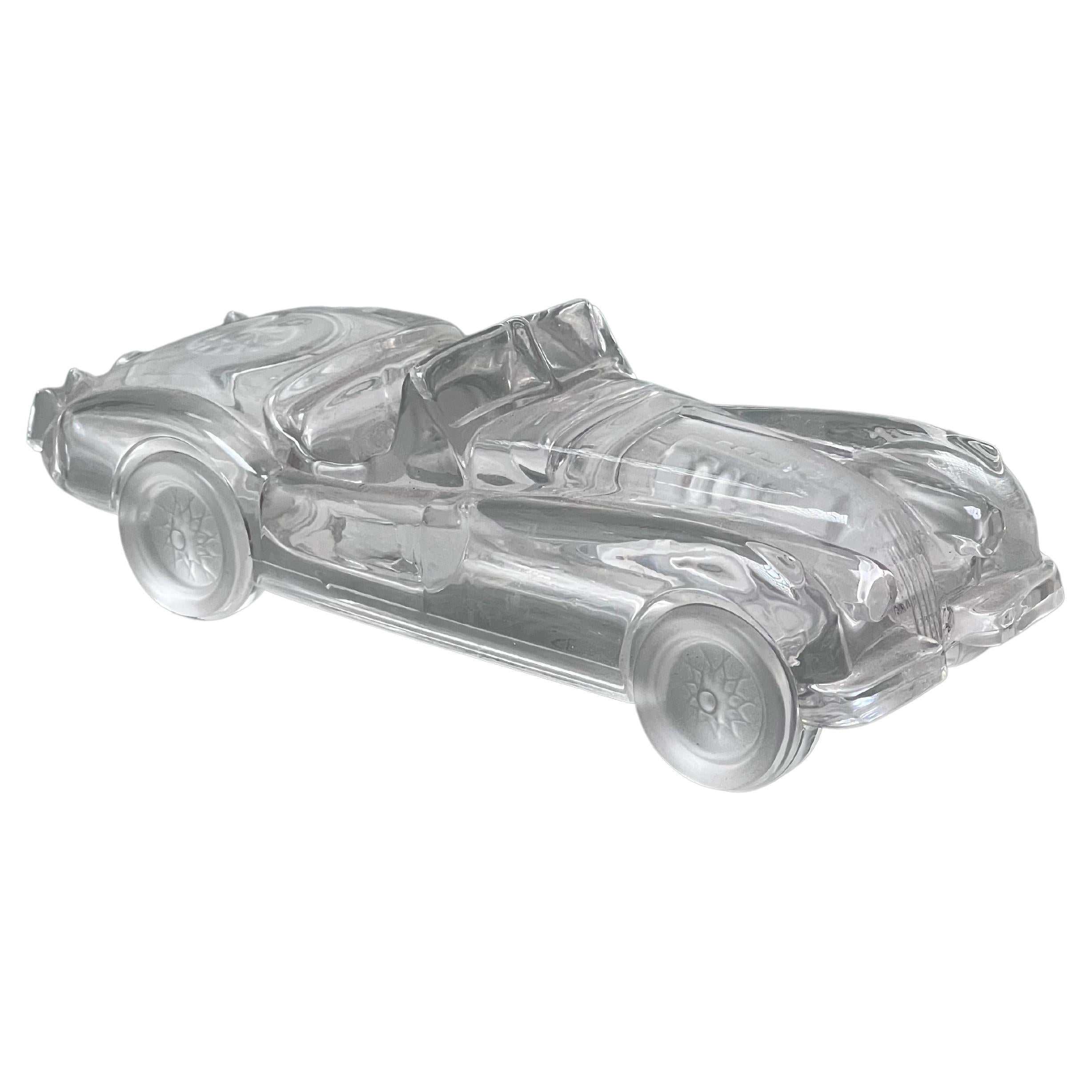 Jaguar XK 120 model car in clear crystal, decorative object, made in Italy For Sale