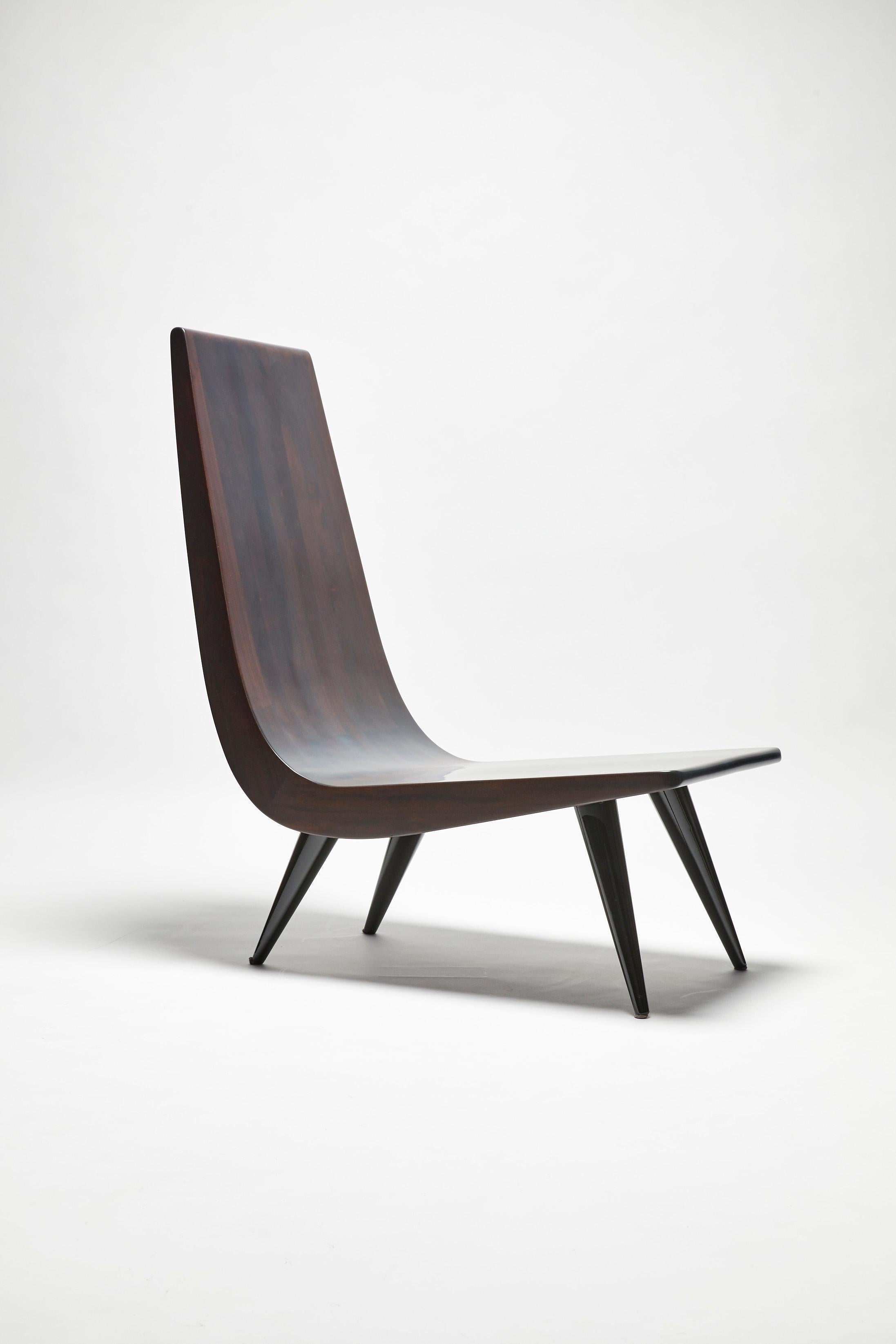 Oiled Lounge chair, JAH, by Reda Amalou, 2019, Walnut and Steel legs 