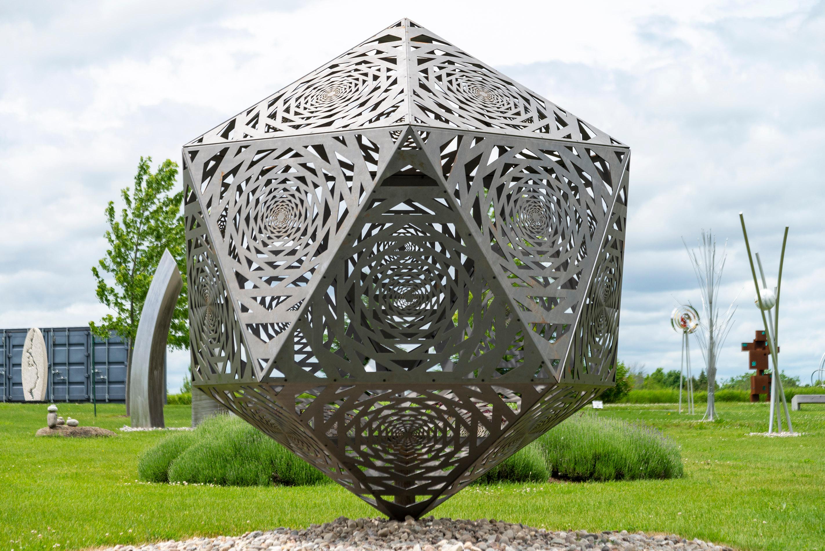 Aqua - large, geometric abstract, contemporary, mild steel, outdoor sculpture - Contemporary Sculpture by Jah Qube